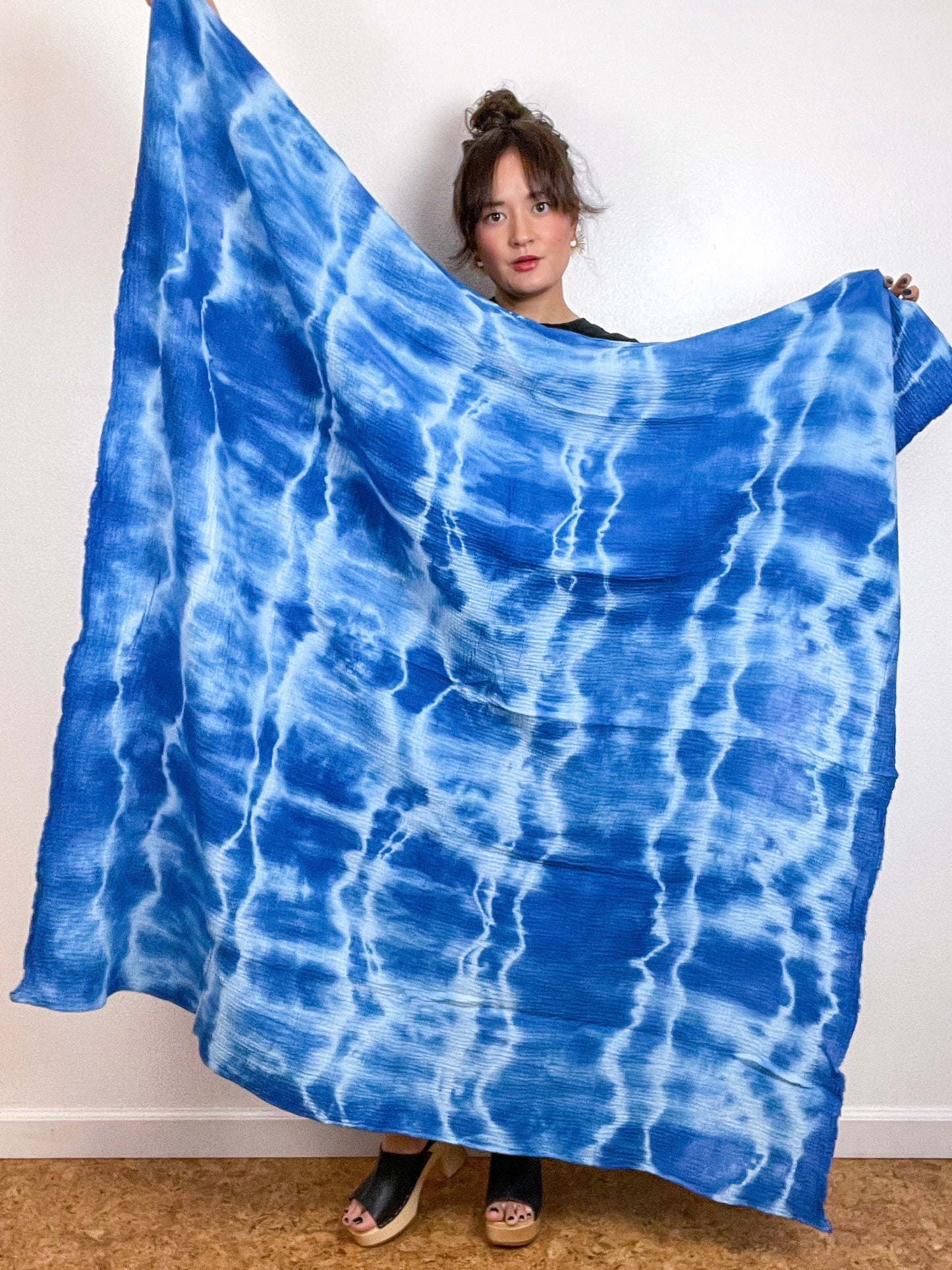 Hand-Dyed Double Gauze Blanket Scarf Sky Lines