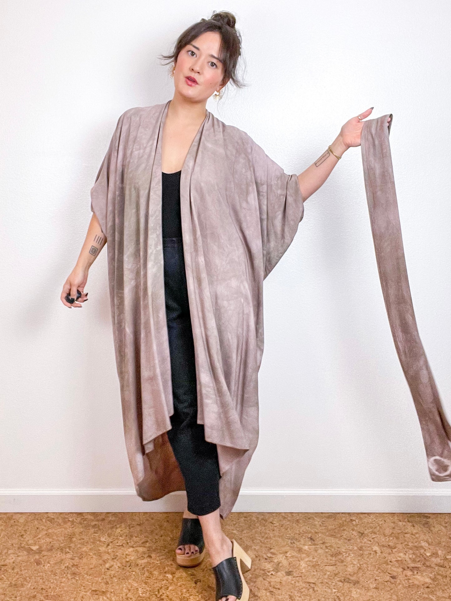 Hand-Dyed High Low Kimono Lunar Shiitake