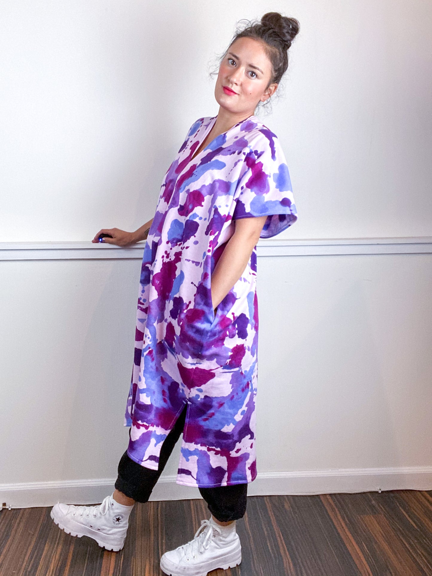 OOAK Hand-Dyed Sweatshirt Smock Dress Size Medium Amethyst Orchid Plum Lavender