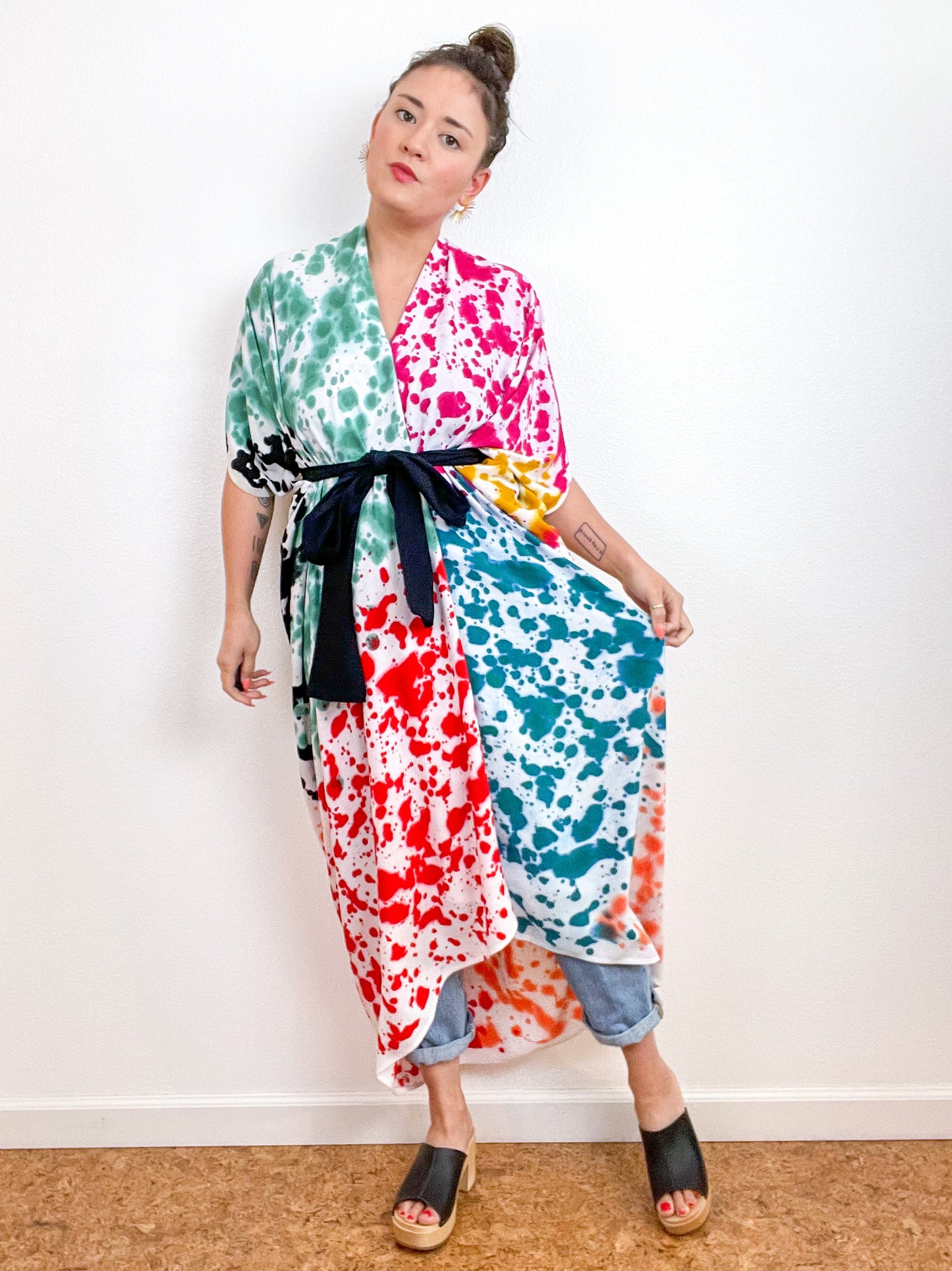 OOAK Hand-Dyed High Low Kimono Confetti 2