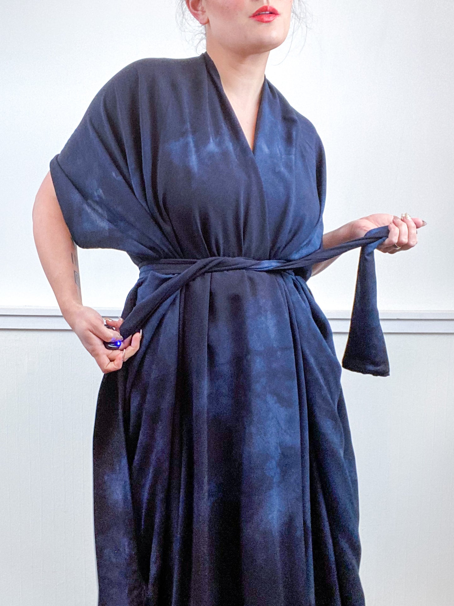 Hand-Dyed High Low Kimono Almost Solid Cool Black