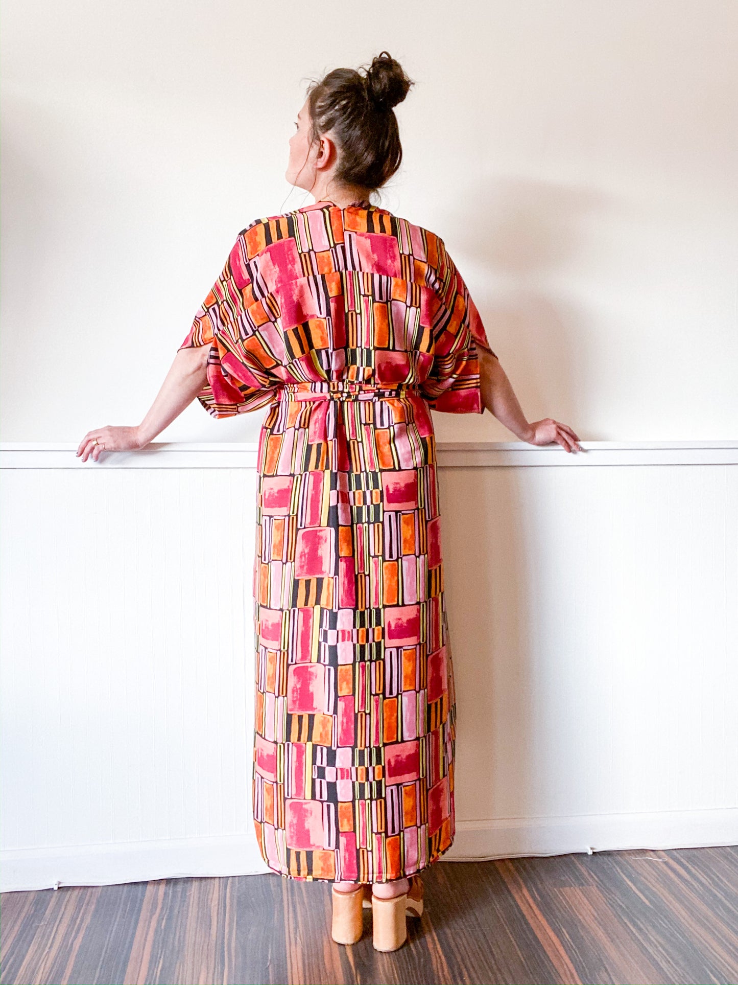 Print High Low Kimono Orange Mod