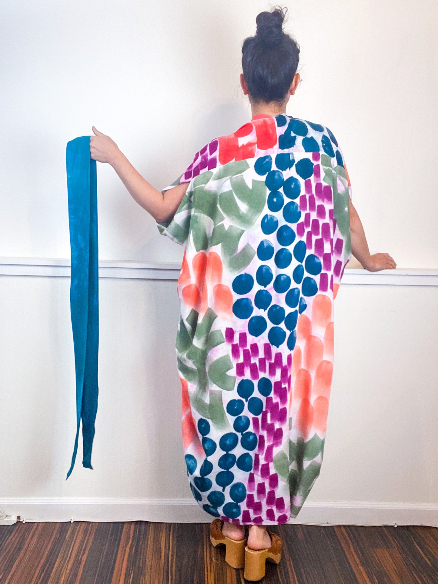 OOAK Hand-Dyed High Low Kimono Amethyst Coral Teal Sage