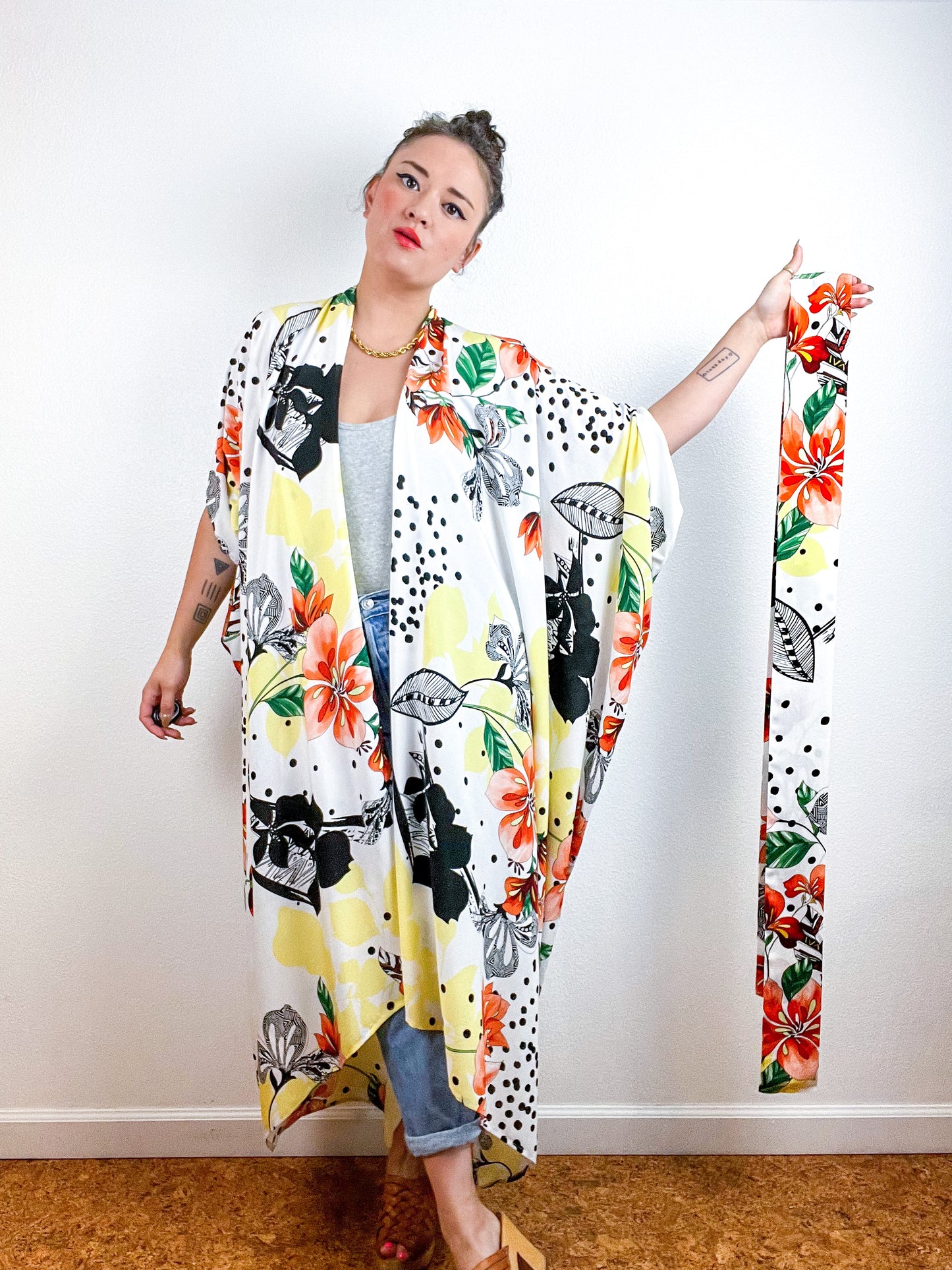 High Low Kimono Lily Dots Rayon Challis