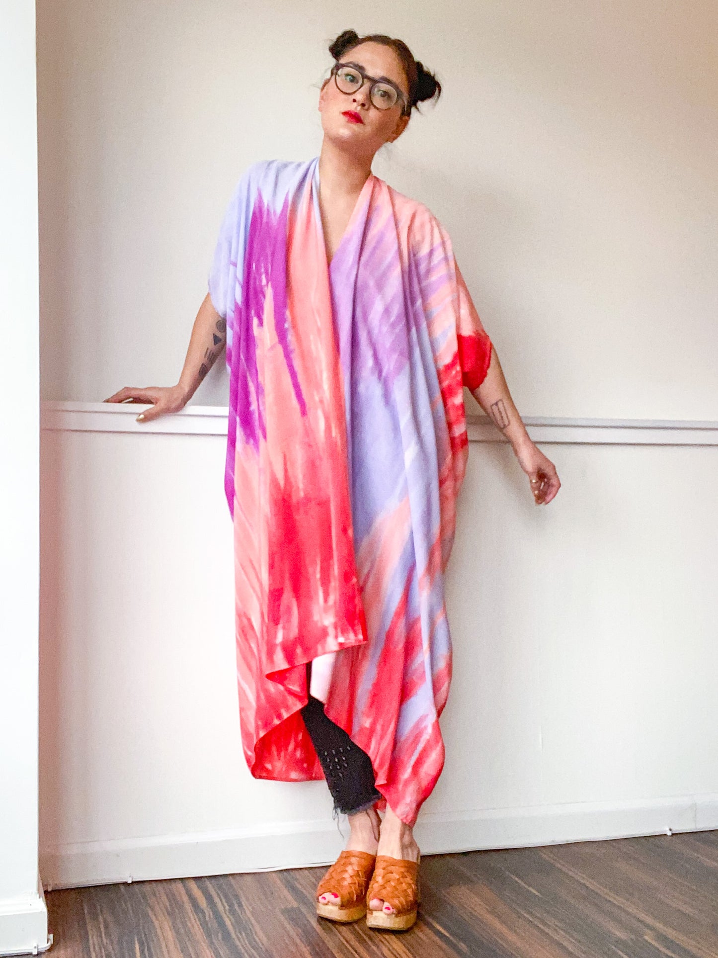 Limited Edition Hand-Dyed High Low Kimono Scarlet Amethyst