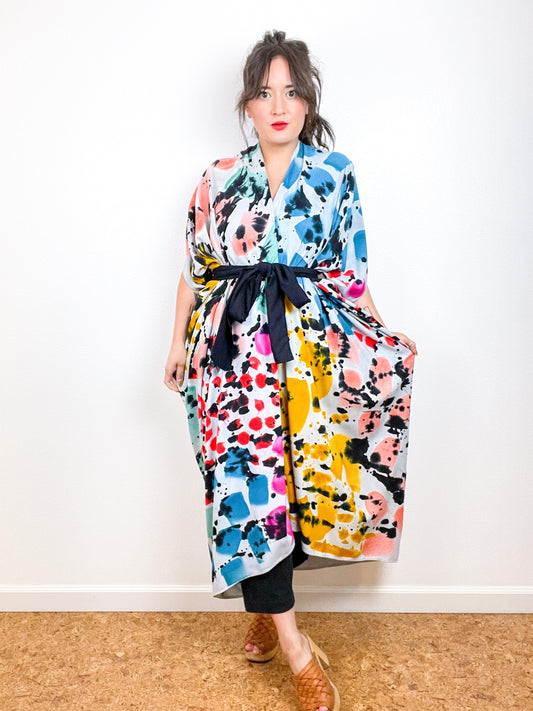 OOAK Hand-Dyed High Low Kimono Multicolor Two