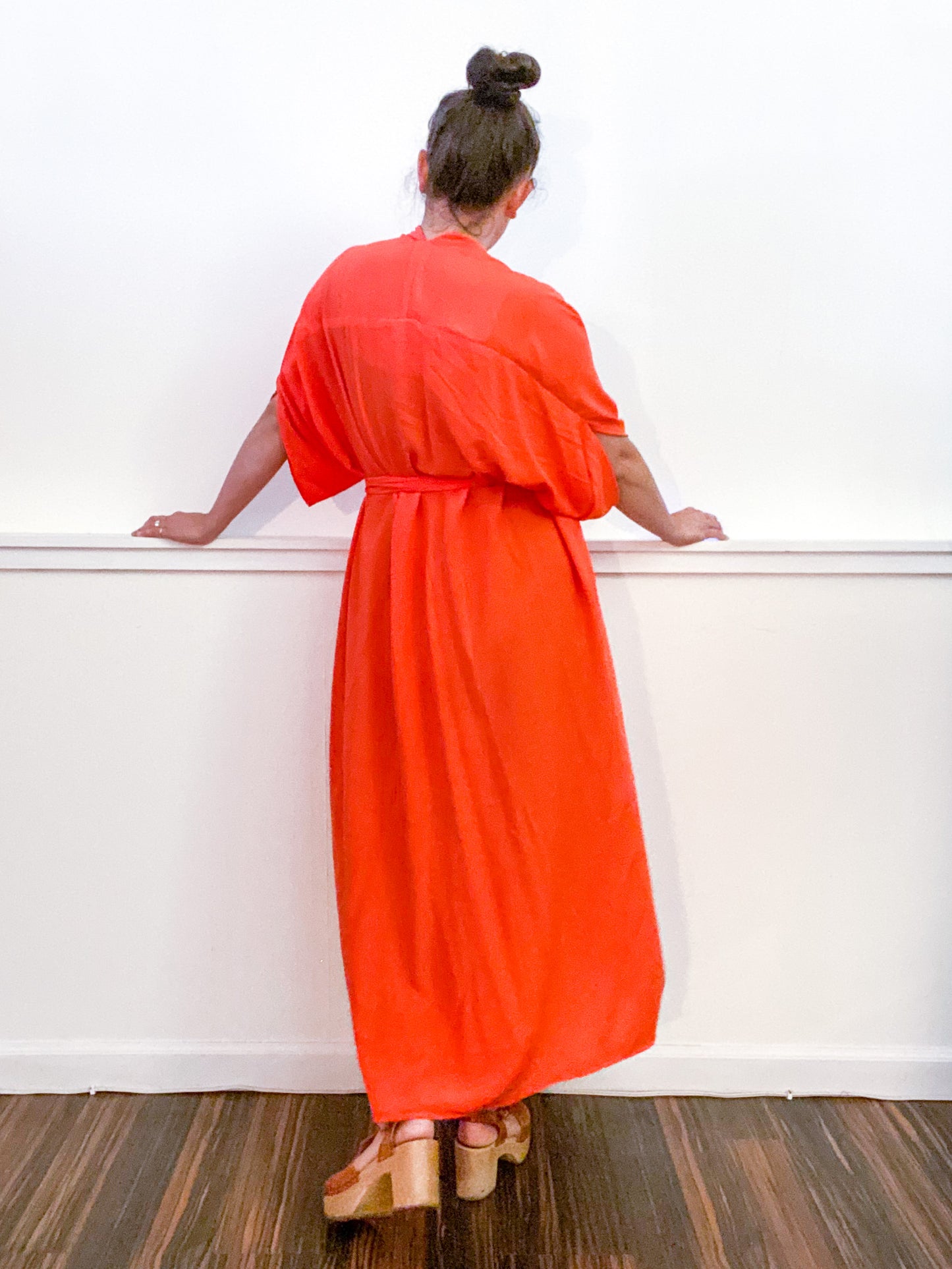 Solid High Low Kimono Tangerine Rayon Challis