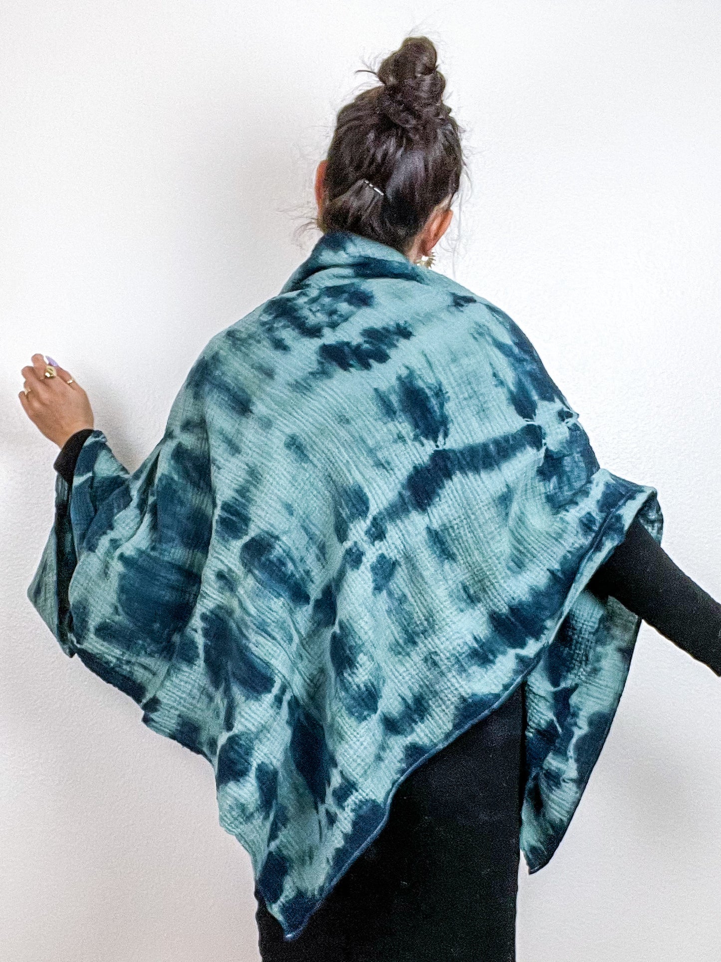 Hand-Dyed Cotton Blanket Scarf Sage Teal Lines