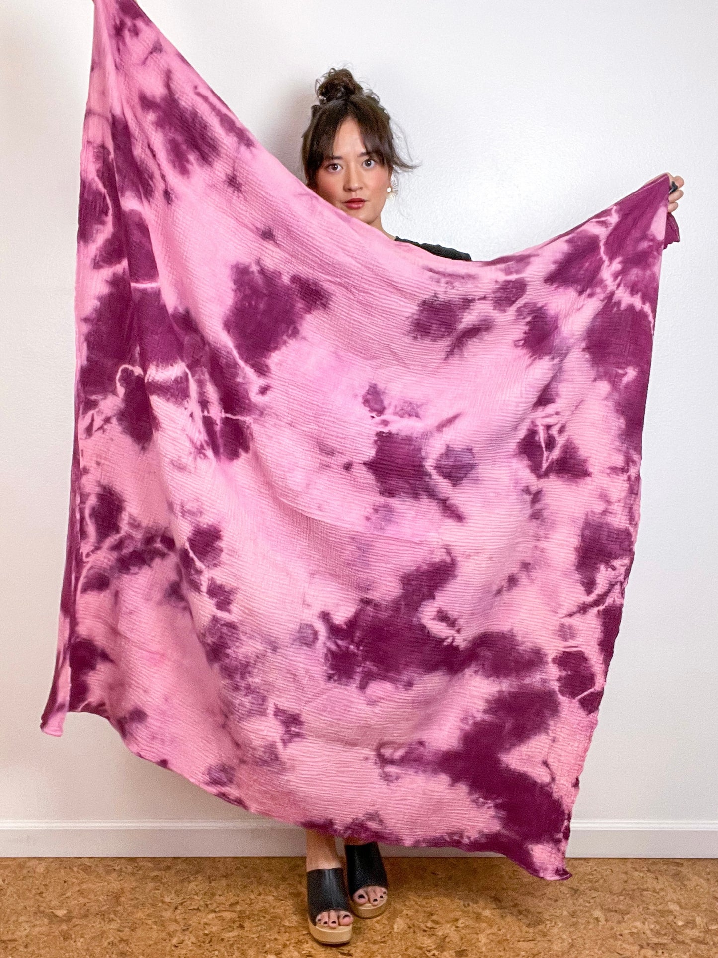 Hand-Dyed Double Gauze Blanket Scarf Magenta Tie