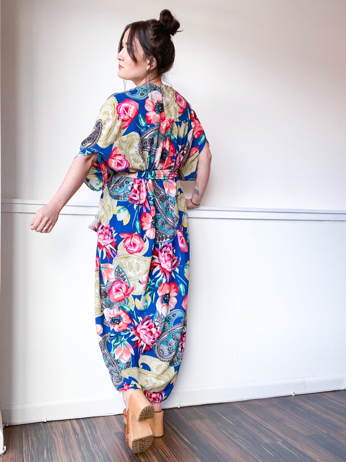 Print High Low Kimono Blue Paisley
