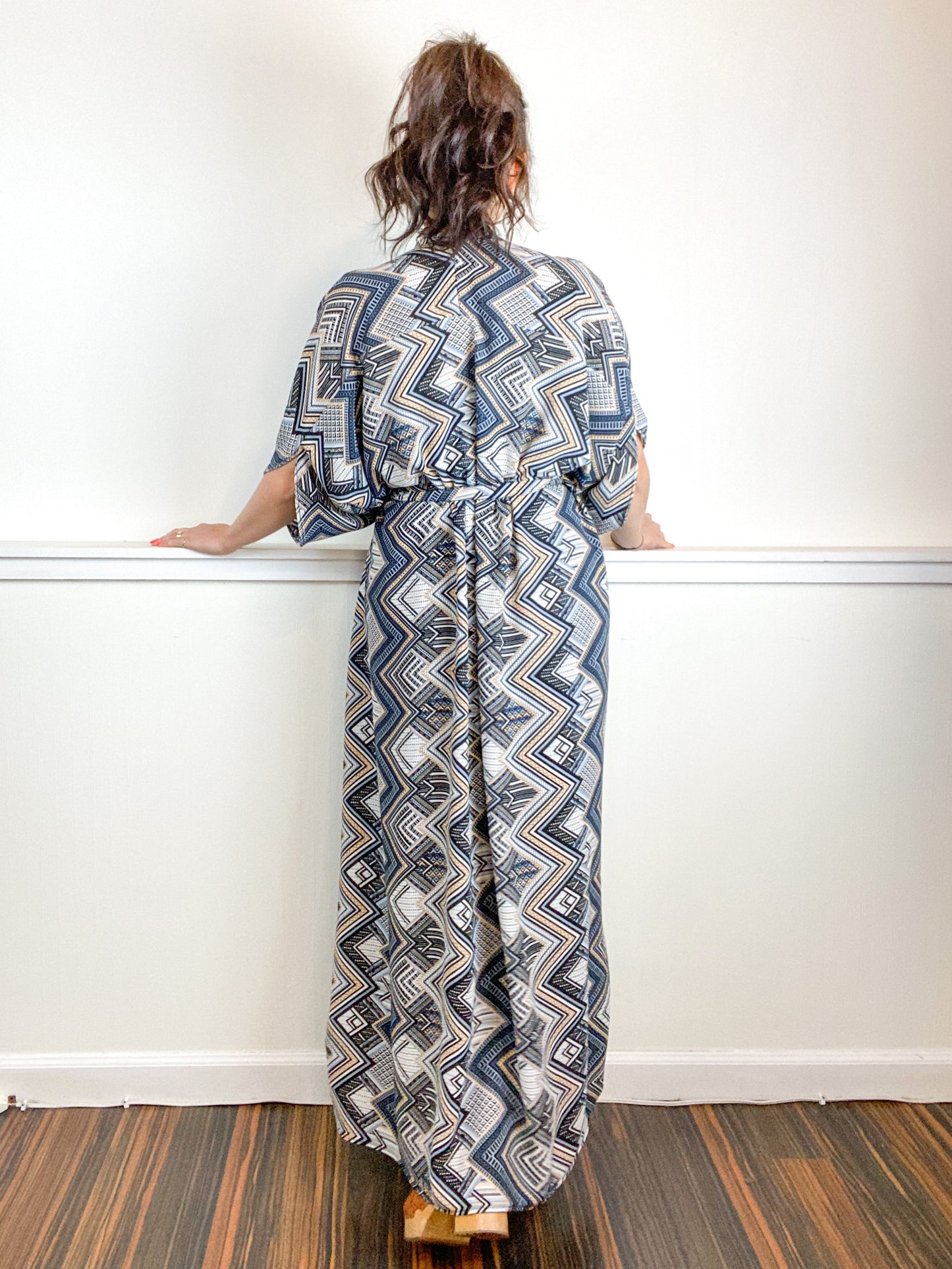 Print High Low Kimono Deco Bubble Crepe