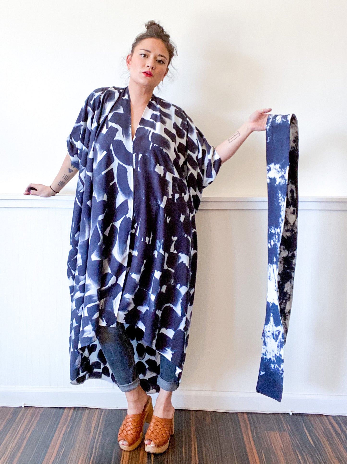 Limited Edition Hand-Dyed High Low Black Brushstrokes