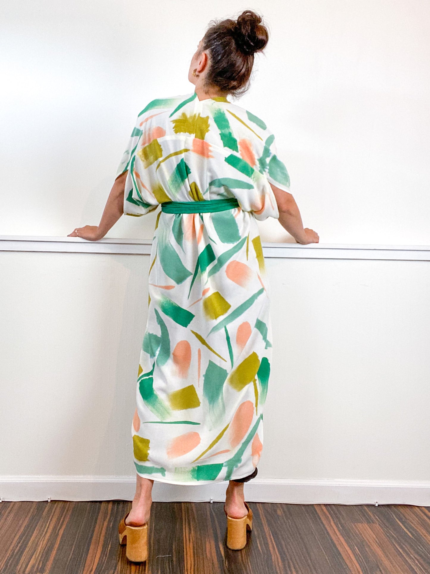 OOAK Hand-Dyed High Low Kimono Emerald Flamingo Amber Sea Gesture