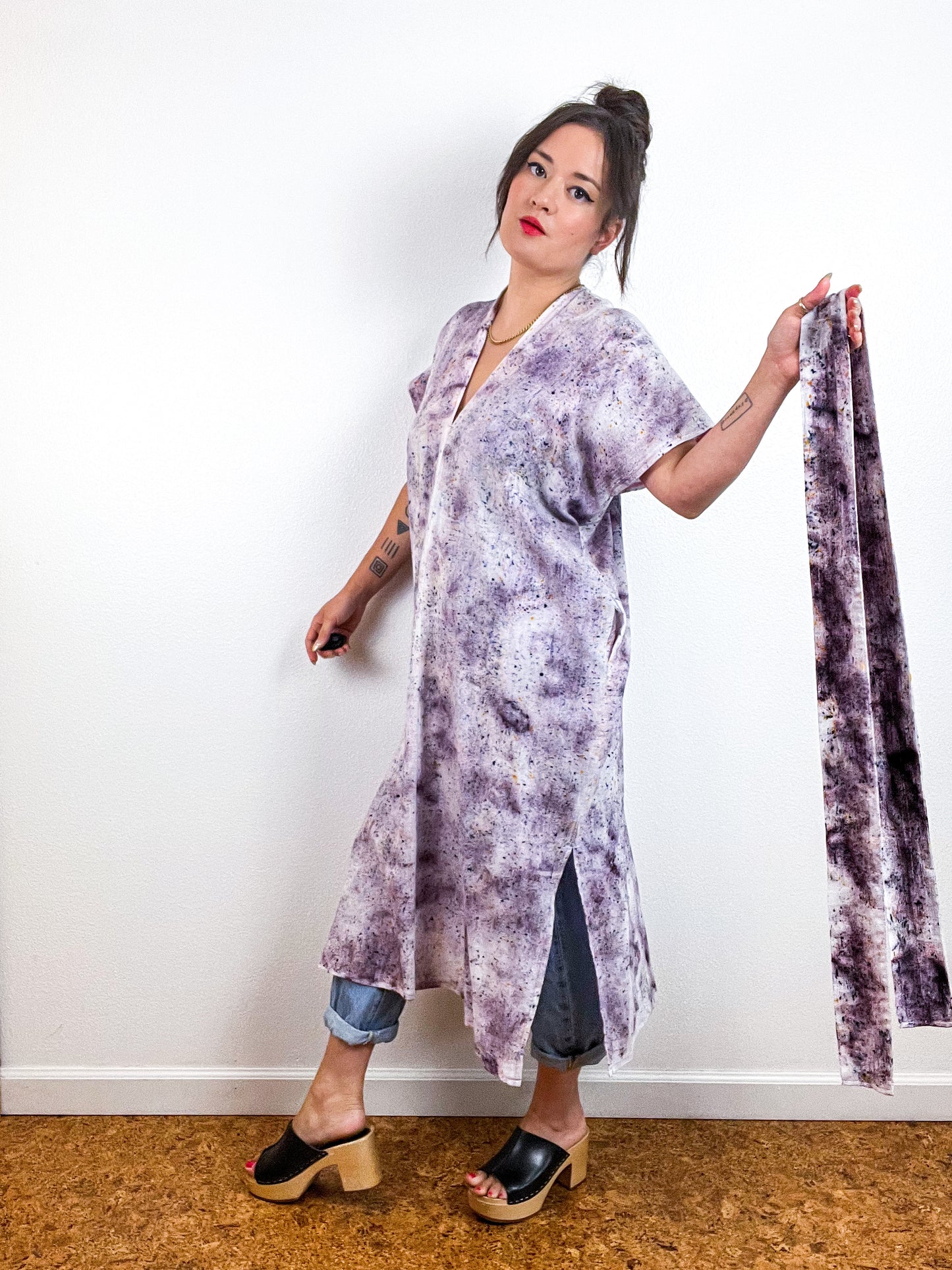 Single Gauze Midi Caftan Dress Deconstructed Grey