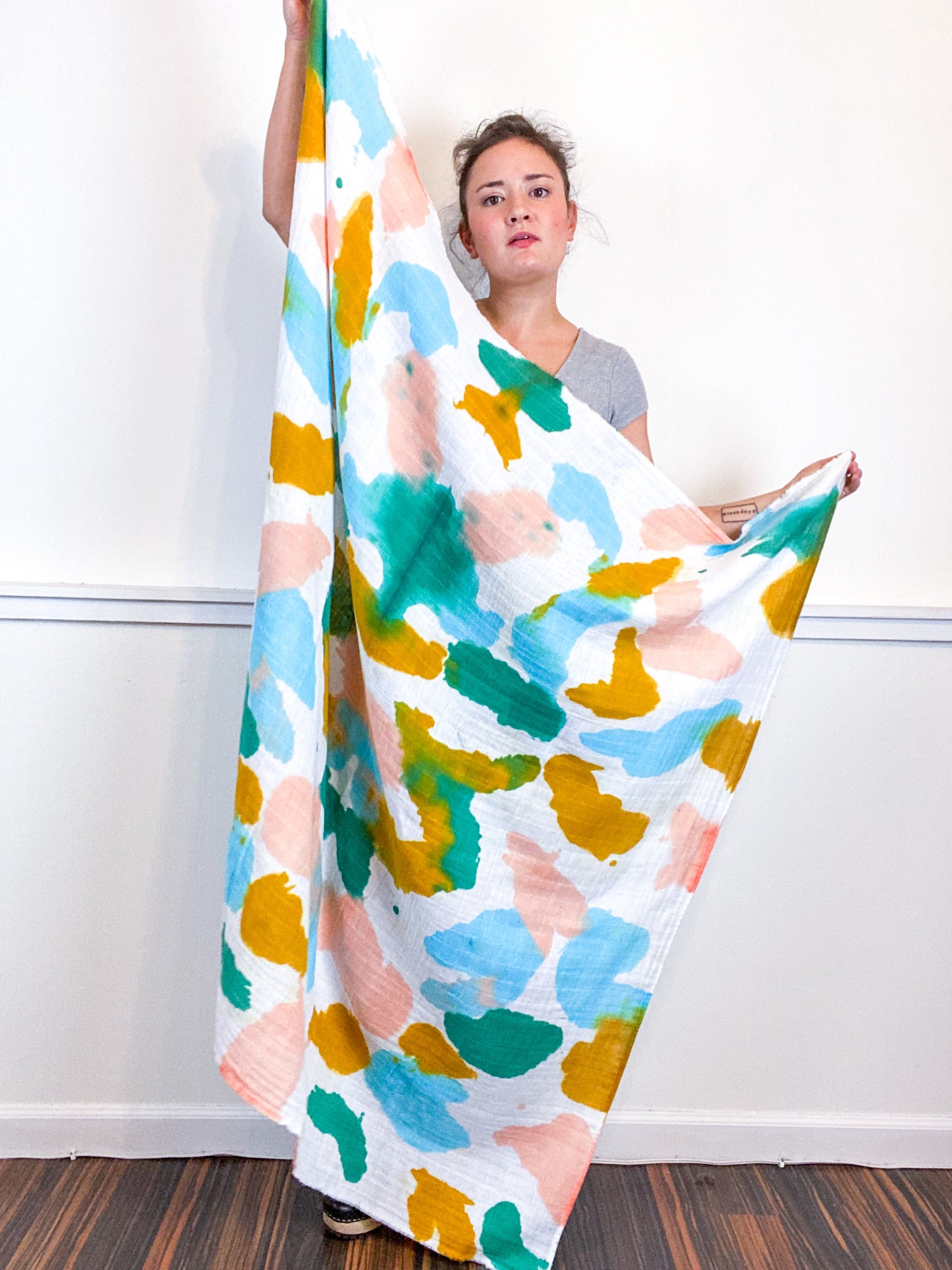 Hand-Dyed Large Square Scarf Blue Kingfisher Marigold Coral Sky