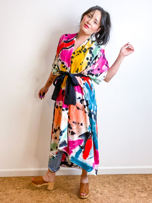 OOAK Hand-Dyed High Low Kimono Confetti 1