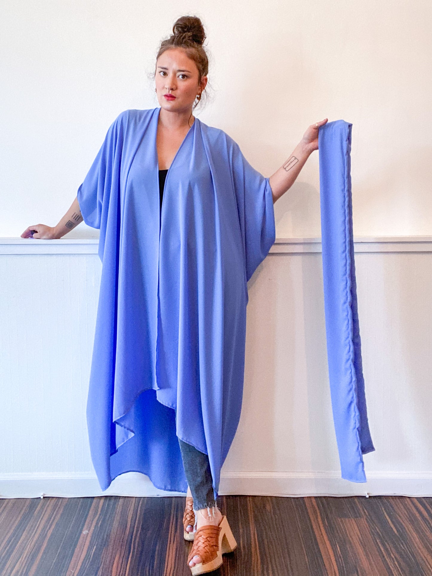 Solid High Low Kimono Periwinkle Georgette