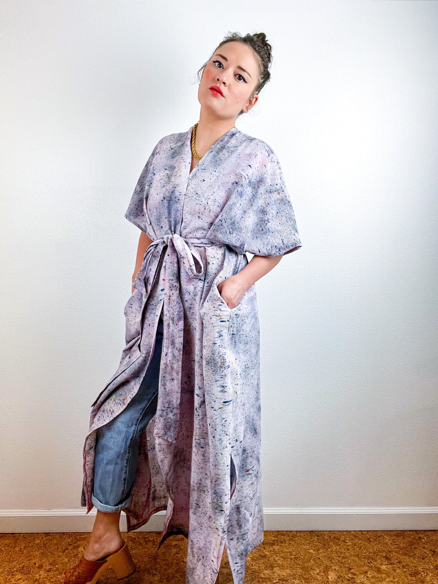 Single Gauze Duster Kimono Deconstructed Grey