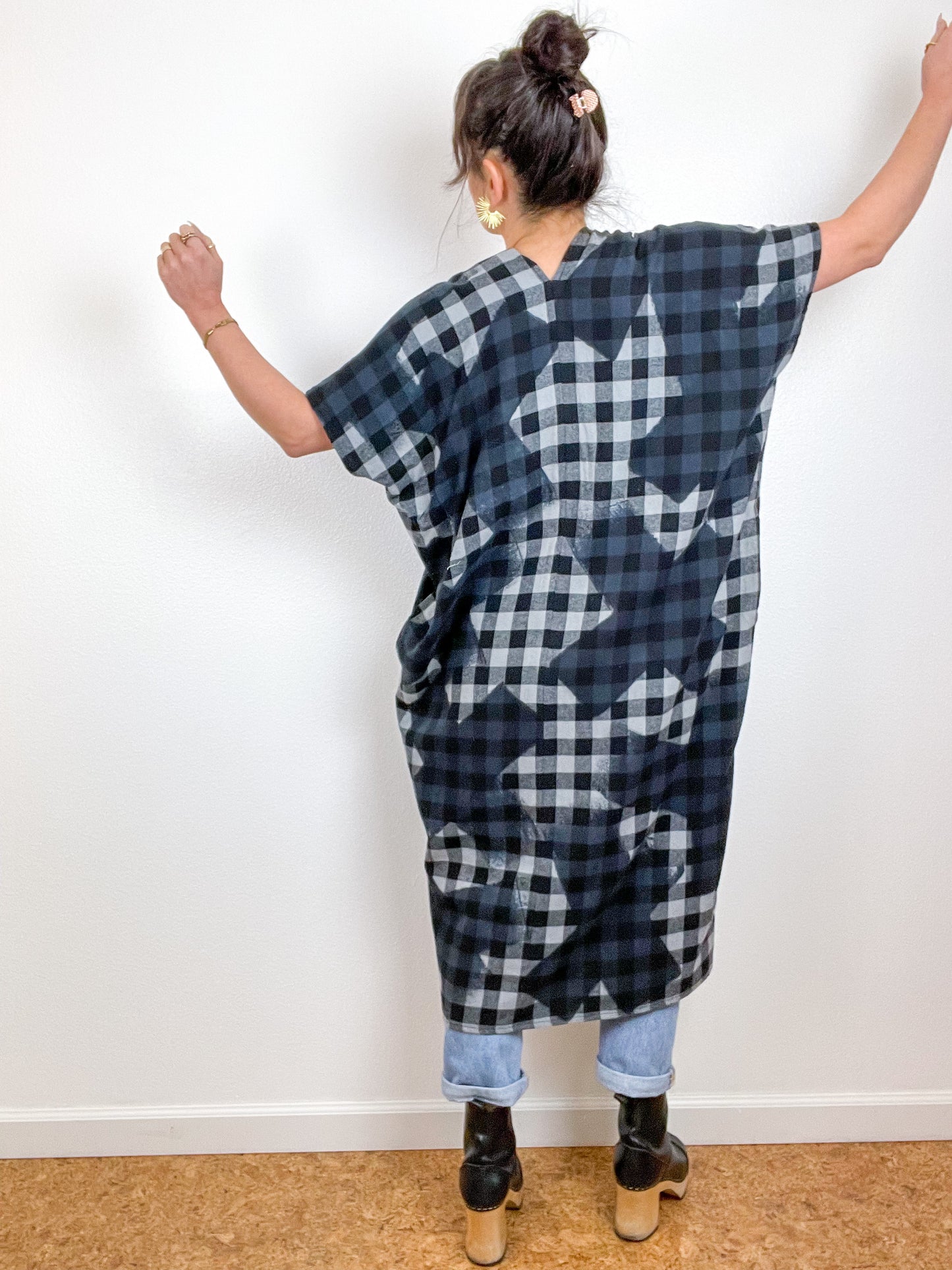 Disrupted Plaid Flannel Smock Dress Black X Grey Buffalo