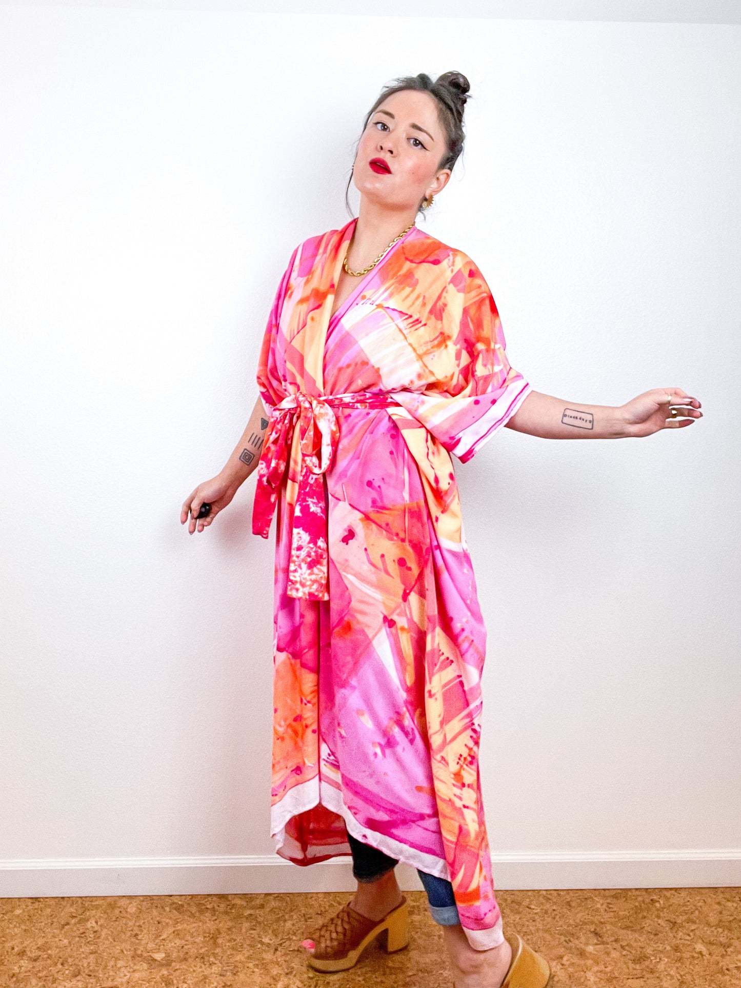 Hand-Dyed High Low Kimono Pink Prism