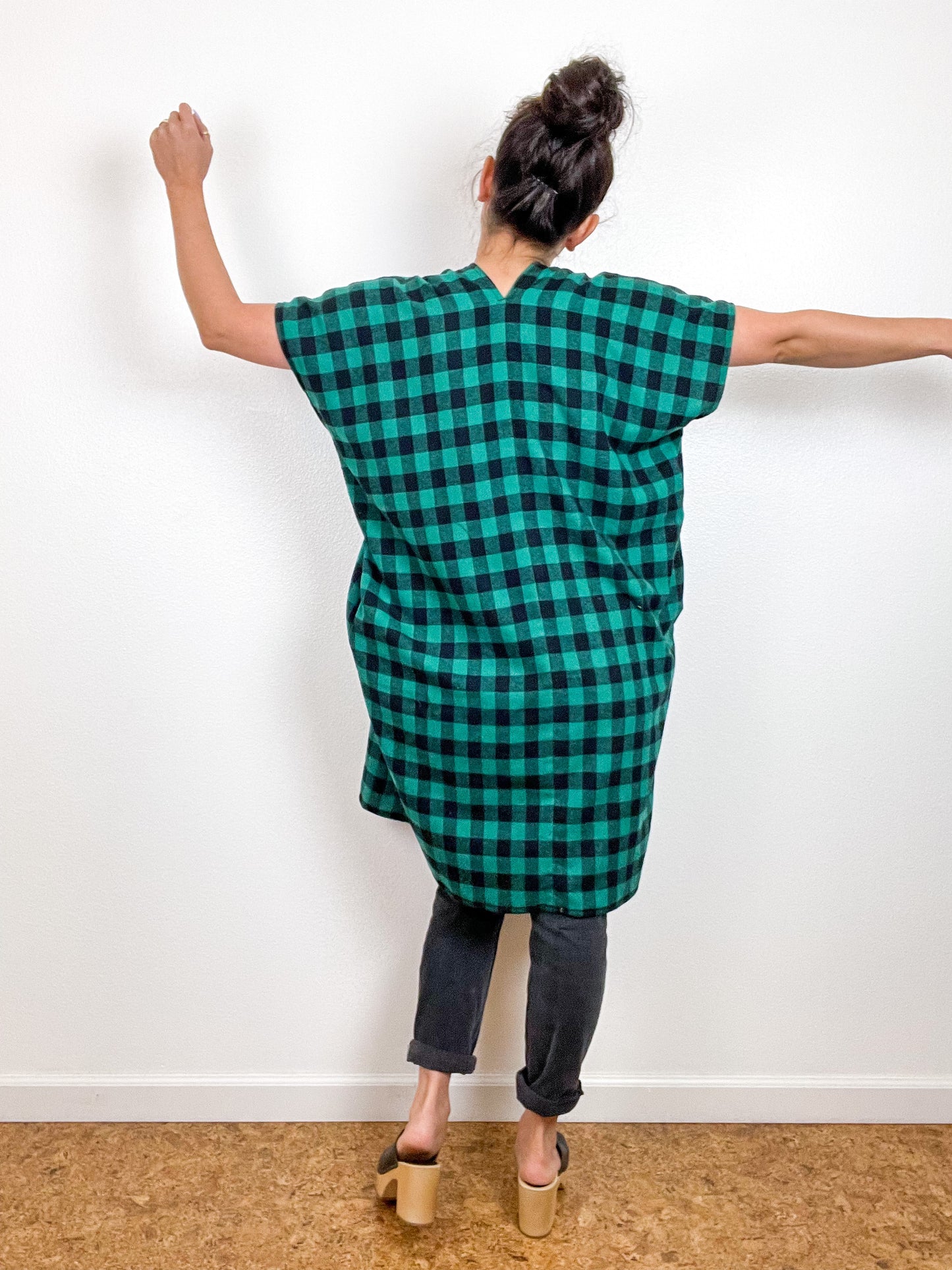 Plaid Flannel Smock Dress Green Black Buffalo