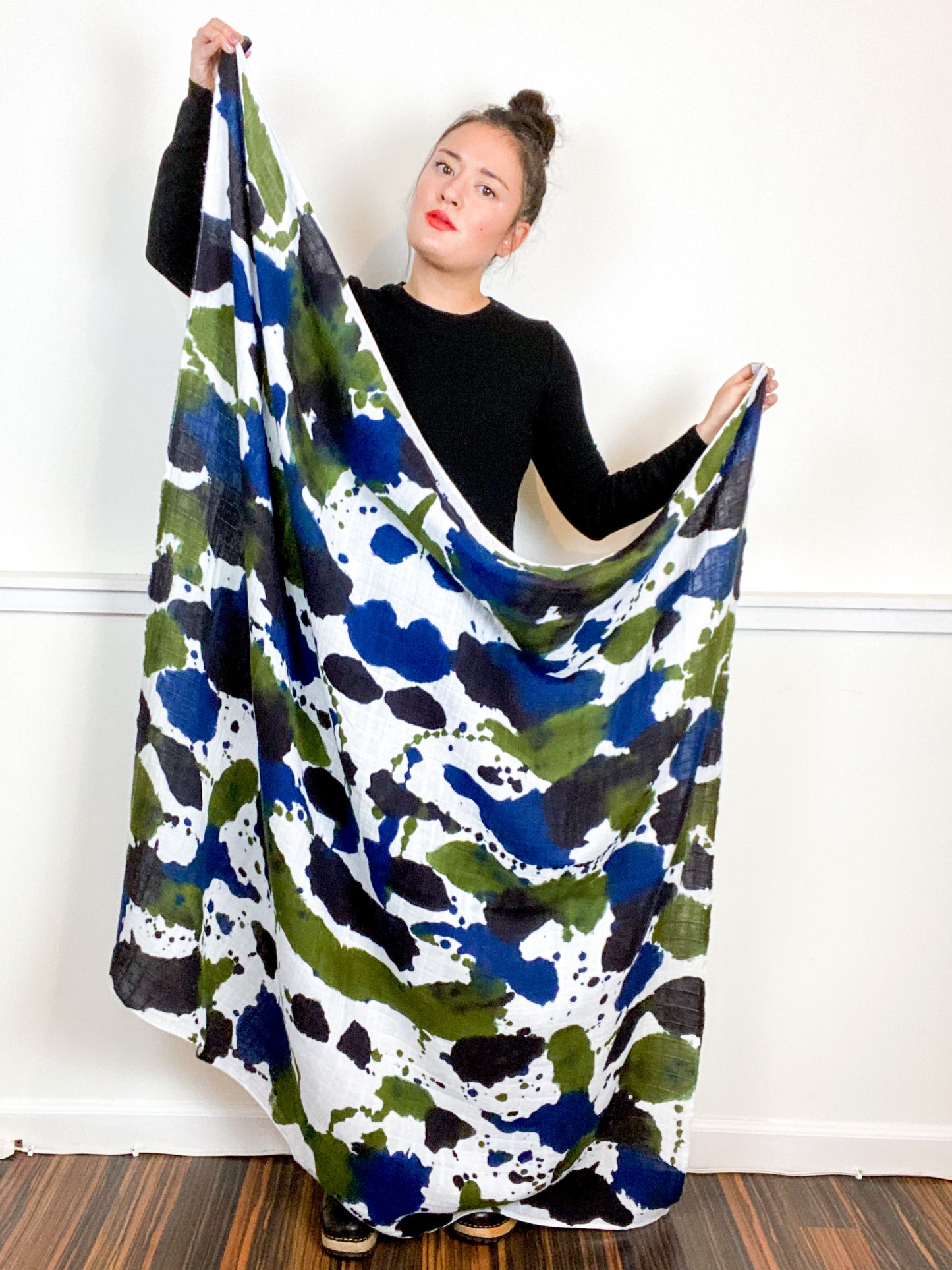 Hand-Dyed Large Square Scarf Indigo Moss Raven
