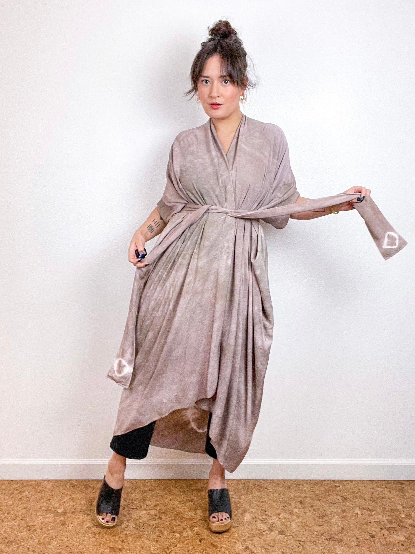 Hand-Dyed High Low Kimono Lunar Shiitake