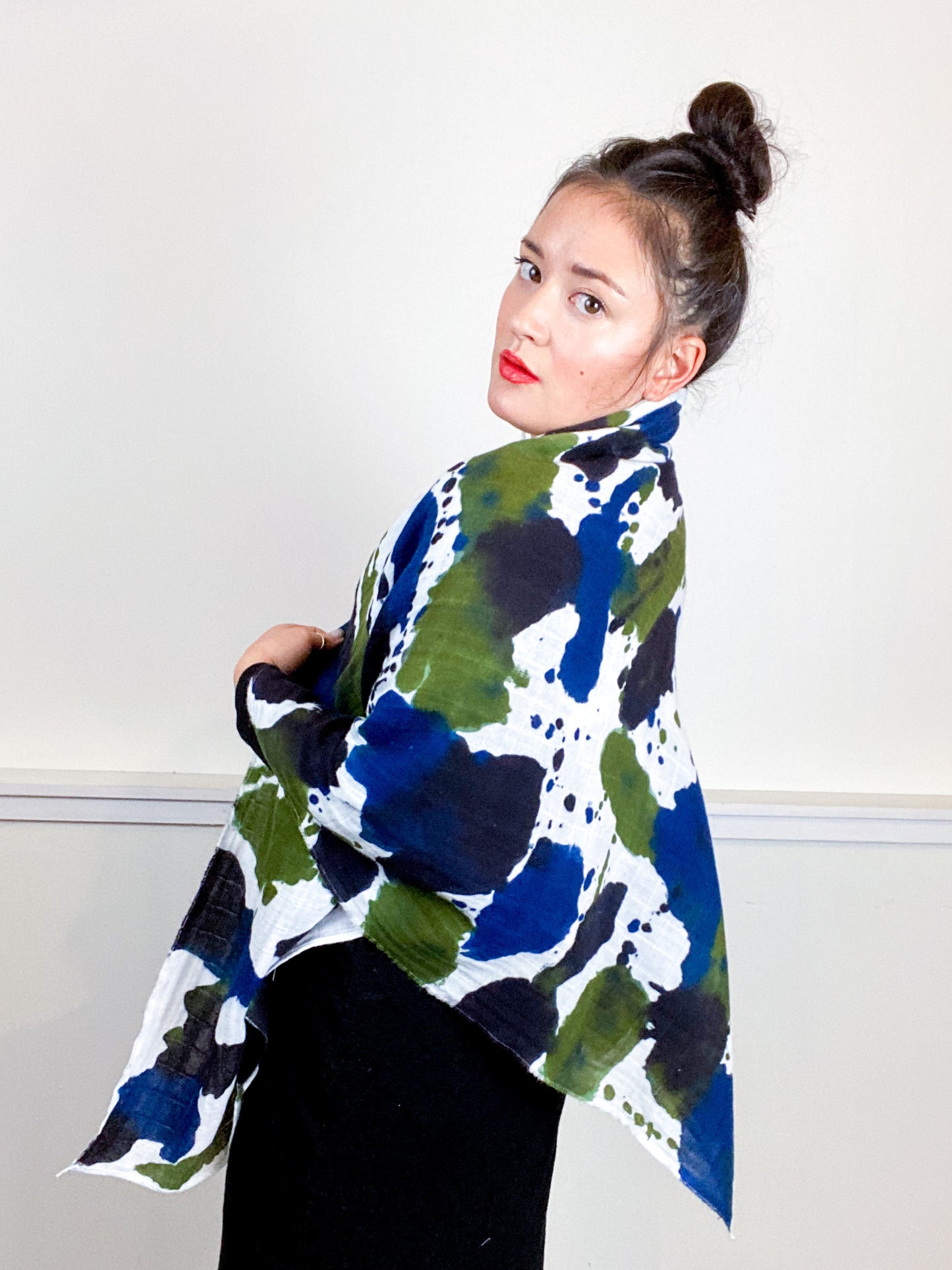 Hand-Dyed Large Square Scarf Indigo Moss Raven