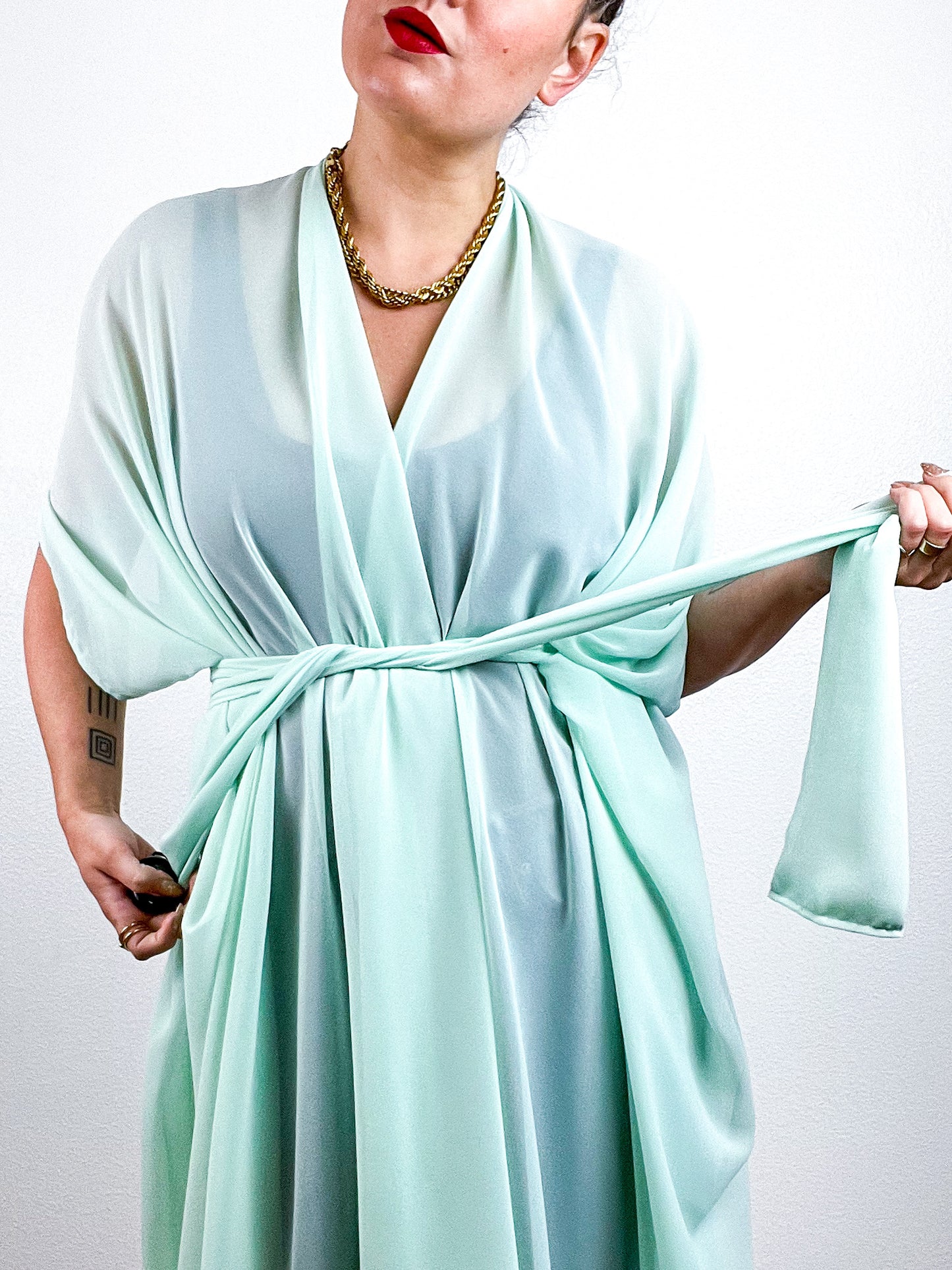 Solid High Low Kimono Mint Chiffon