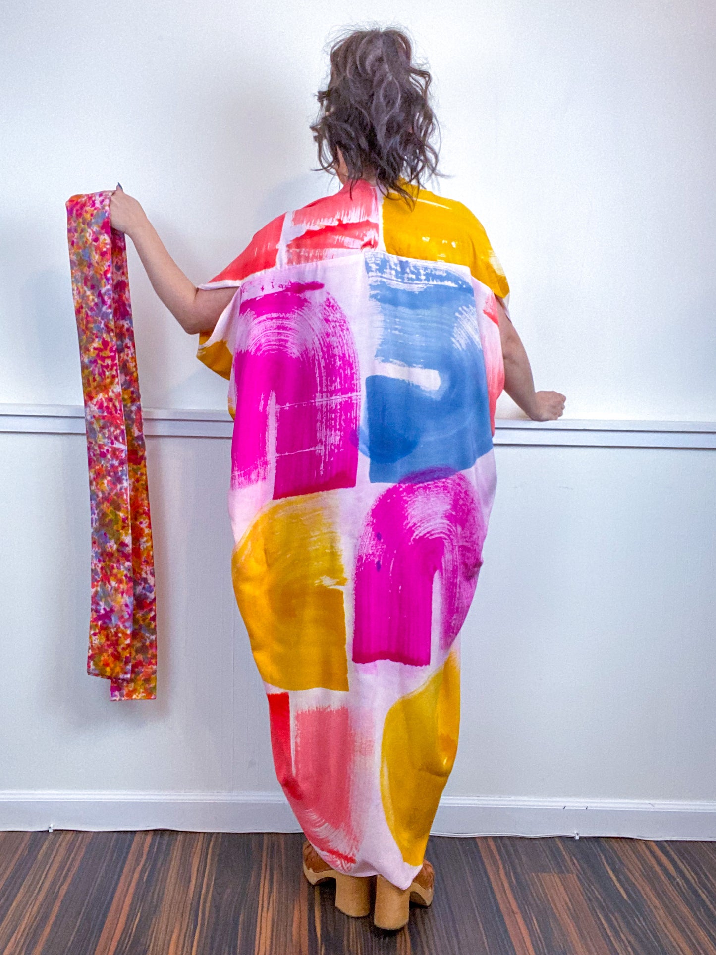 OOAK Hand-Dyed High Low Kimono Multicolor Brushstrokes
