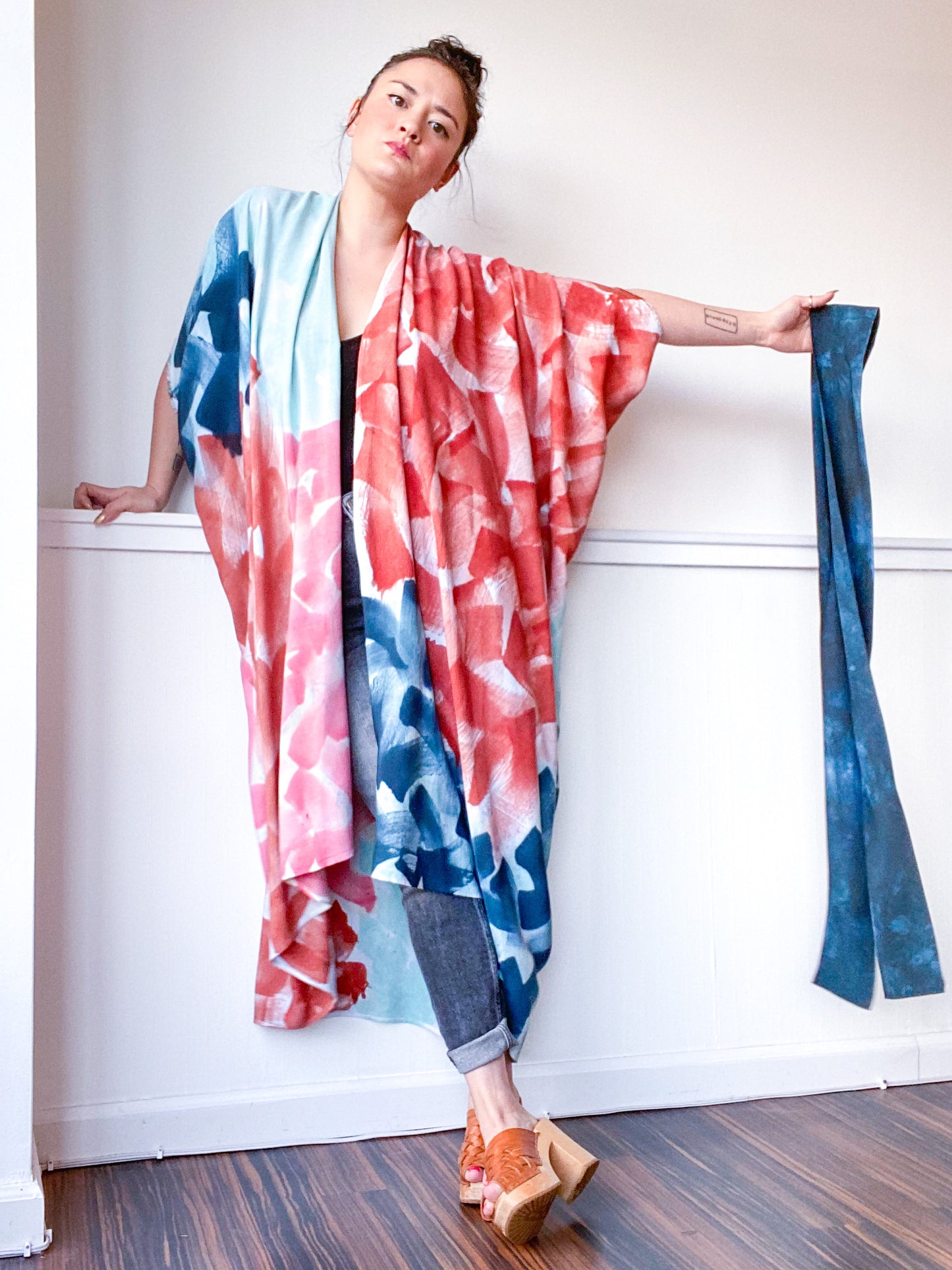 Limited Edition Hand-Dyed High Low Kimono Multi Wave 1