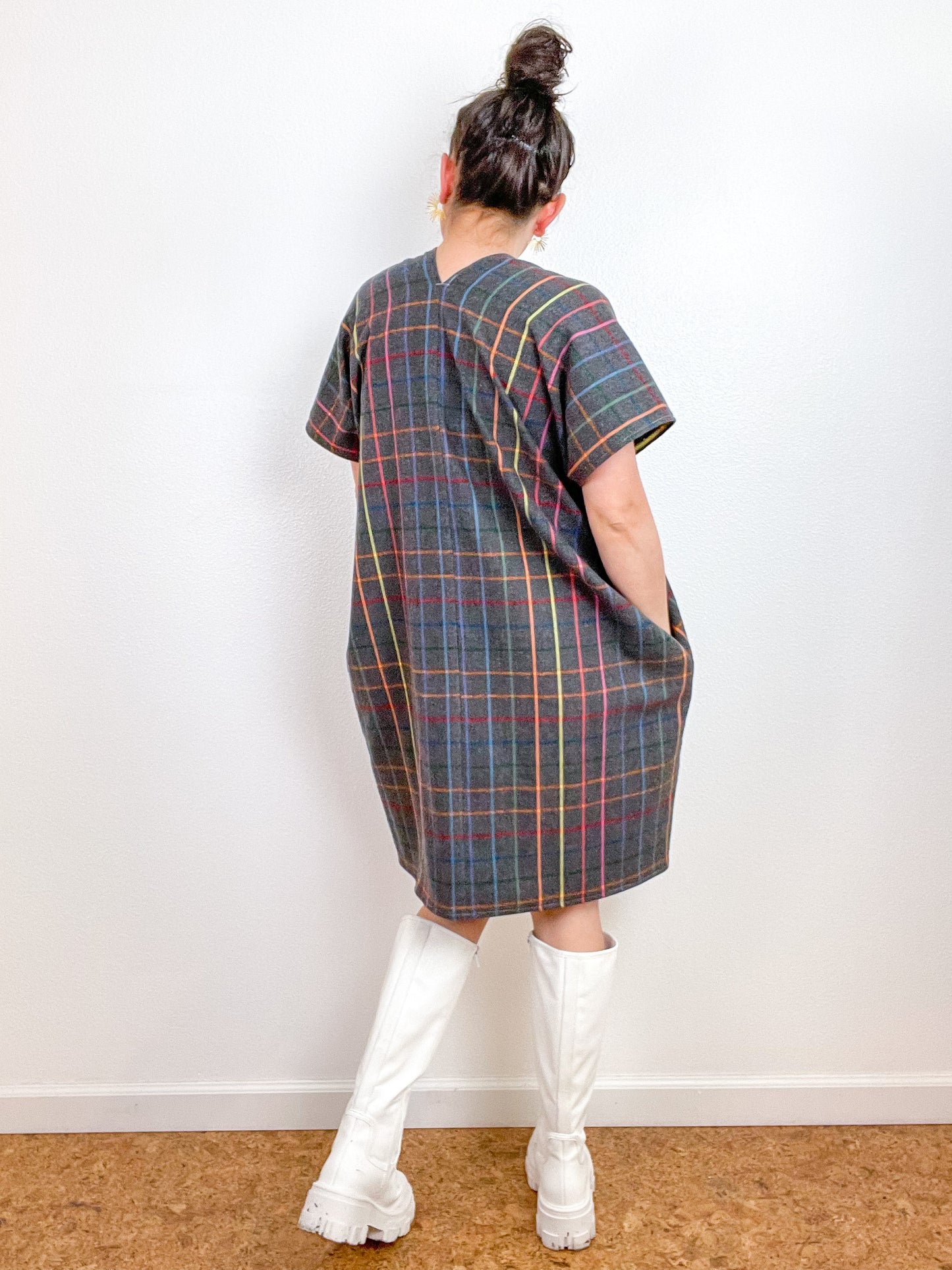 Plaid Flannel Smock Dress Grey Rainbow