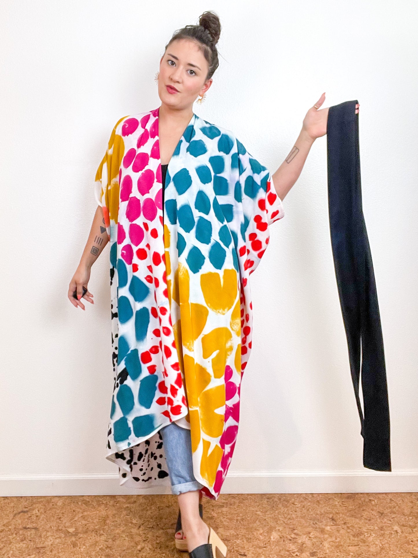 OOAK Hand-Dyed High Low Kimono Confetti 1