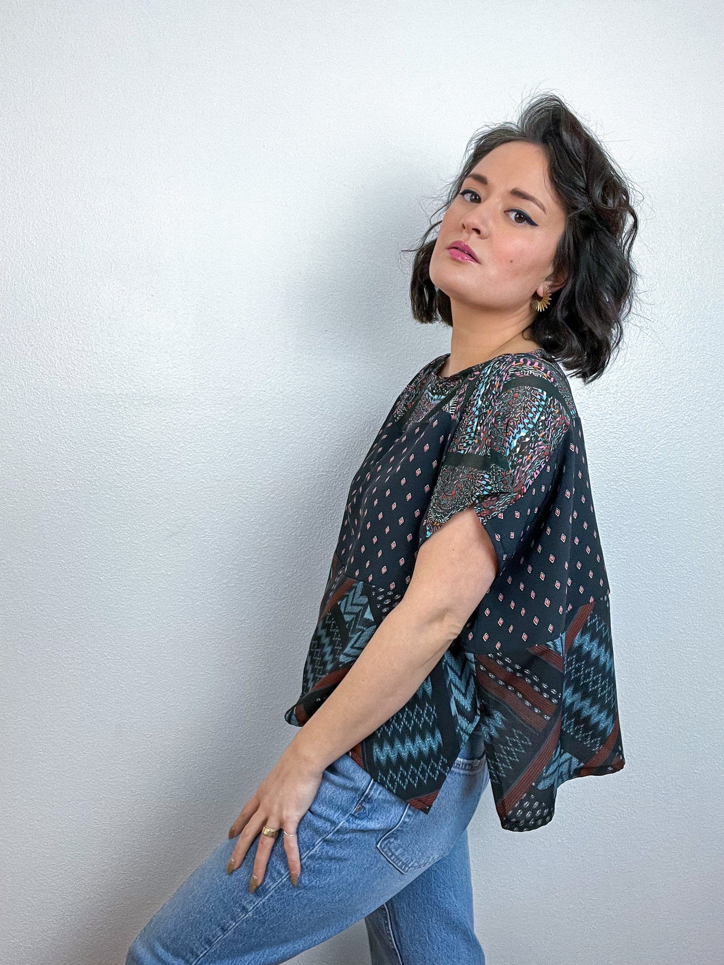 Scrappy Crop Black Triple Print