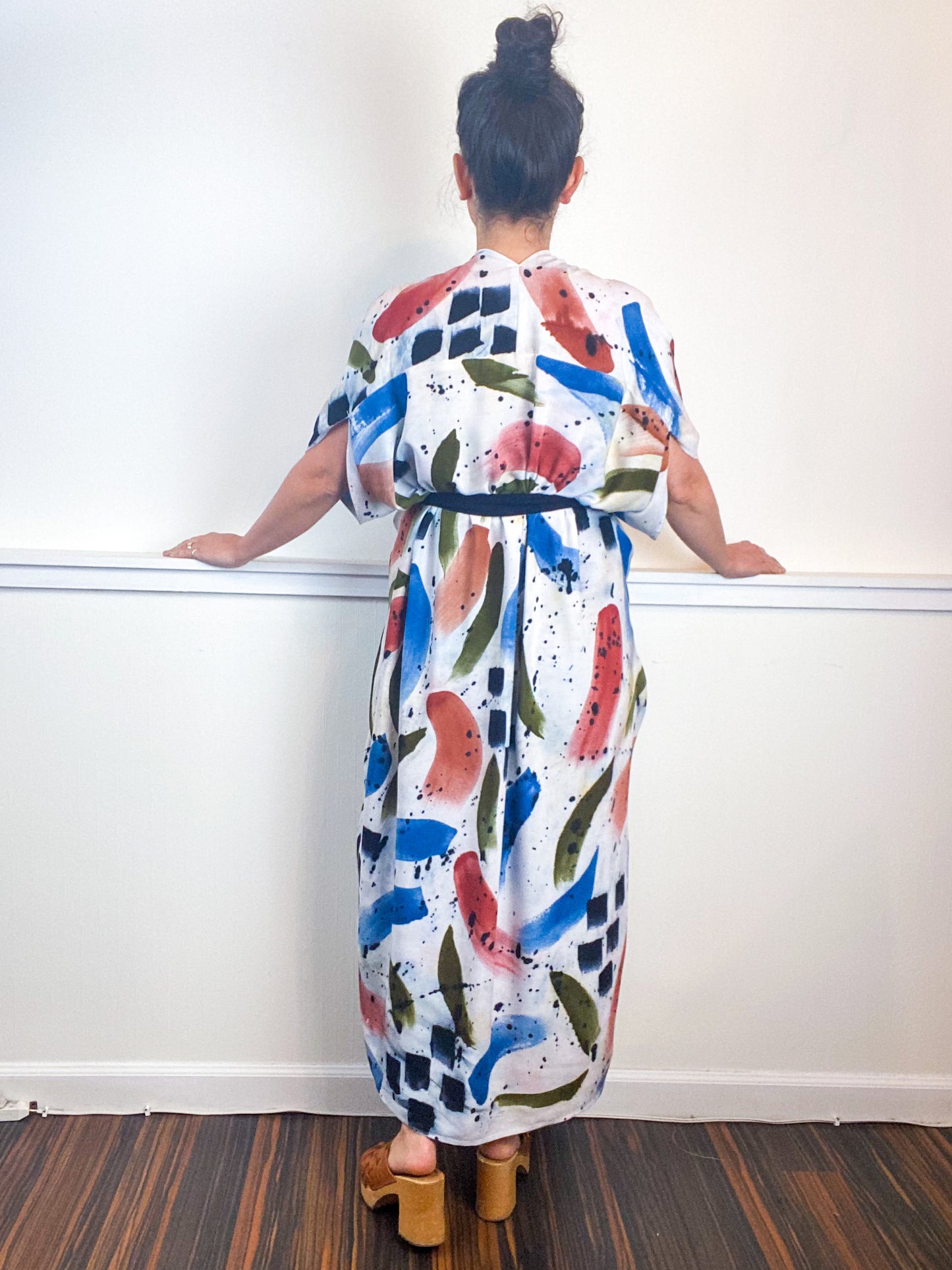 OOAK Hand-Dyed High Low Kimono Terracotta Moss Denim Raven