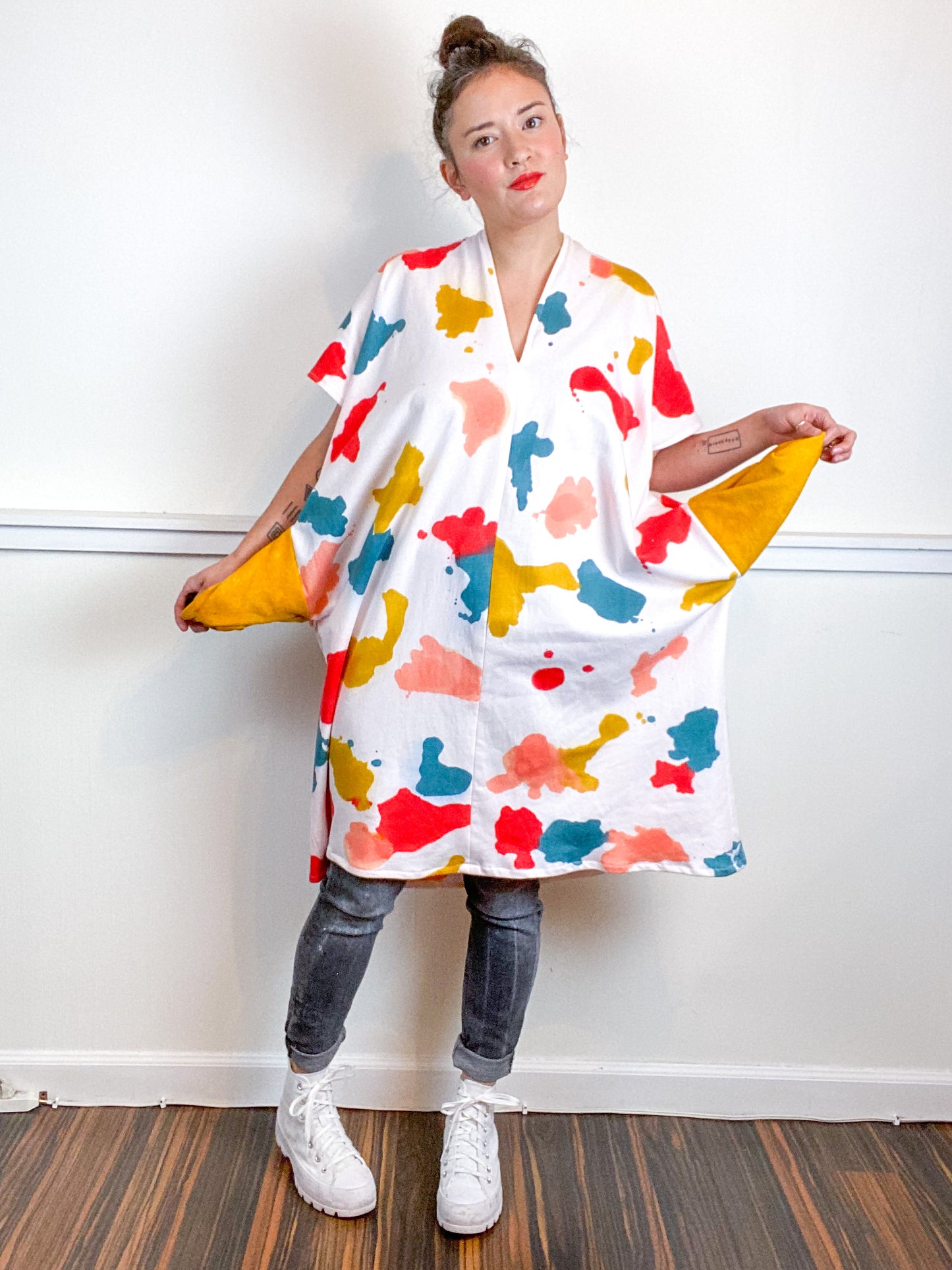 Hand-Dyed Sweatshirt Smock Dress Coral Kingfisher Scarlet Marigold