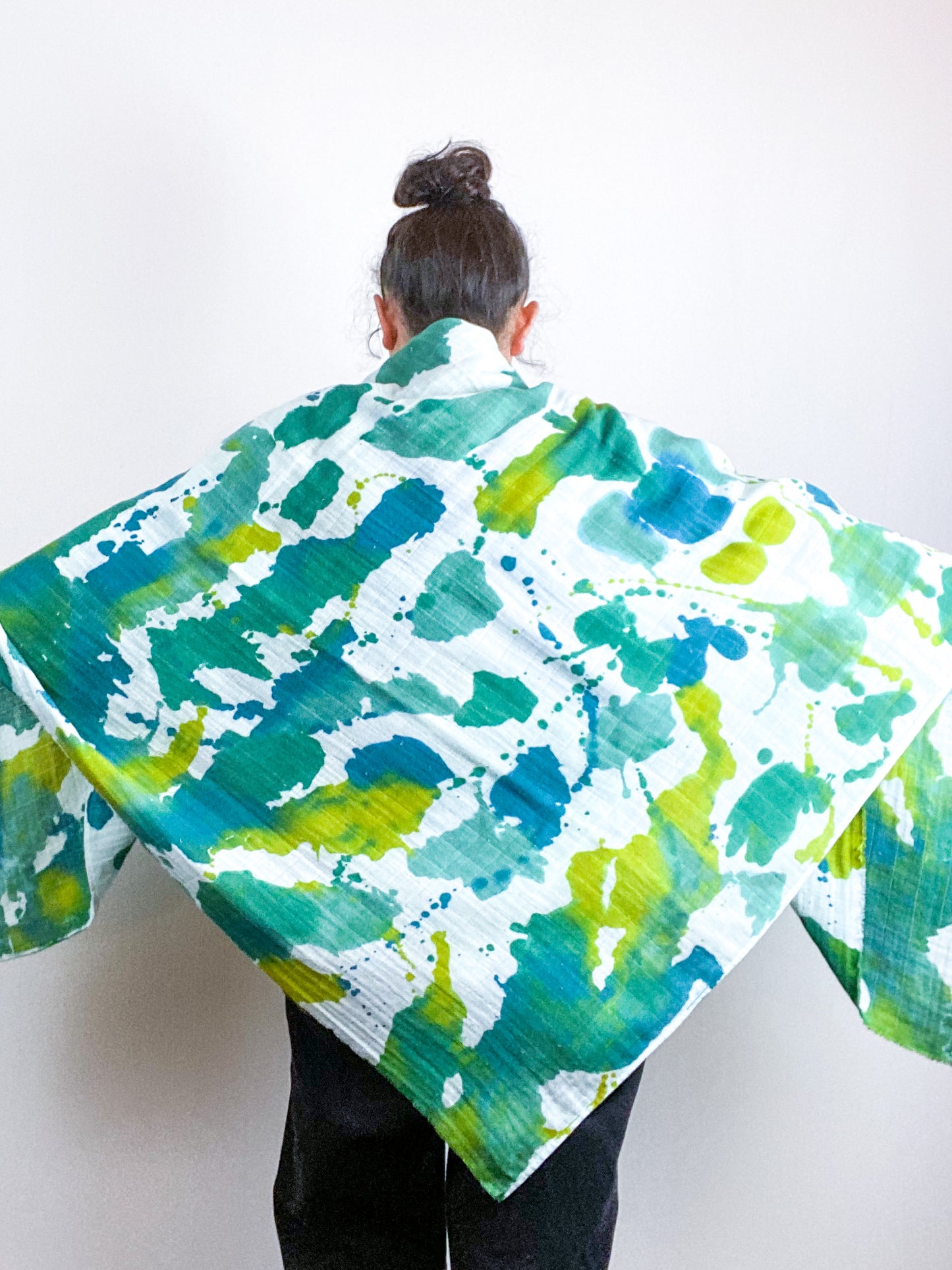 Hand-Dyed Large Square Scarf Emerald Sea Chartreuse Kingfisher