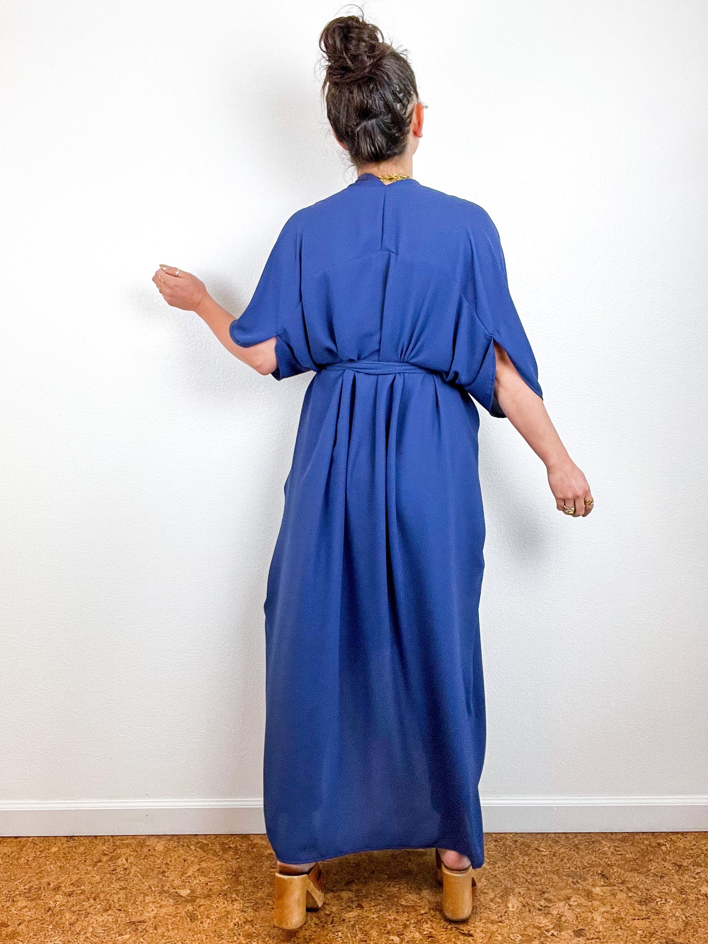 Solid High Low Kimono Navy Georgette