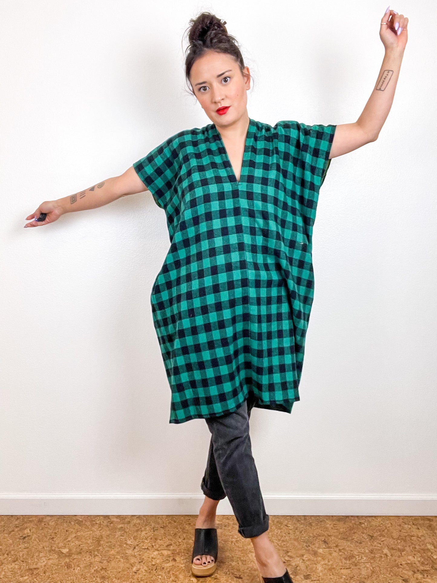 Plaid Flannel Smock Dress Green Black Buffalo