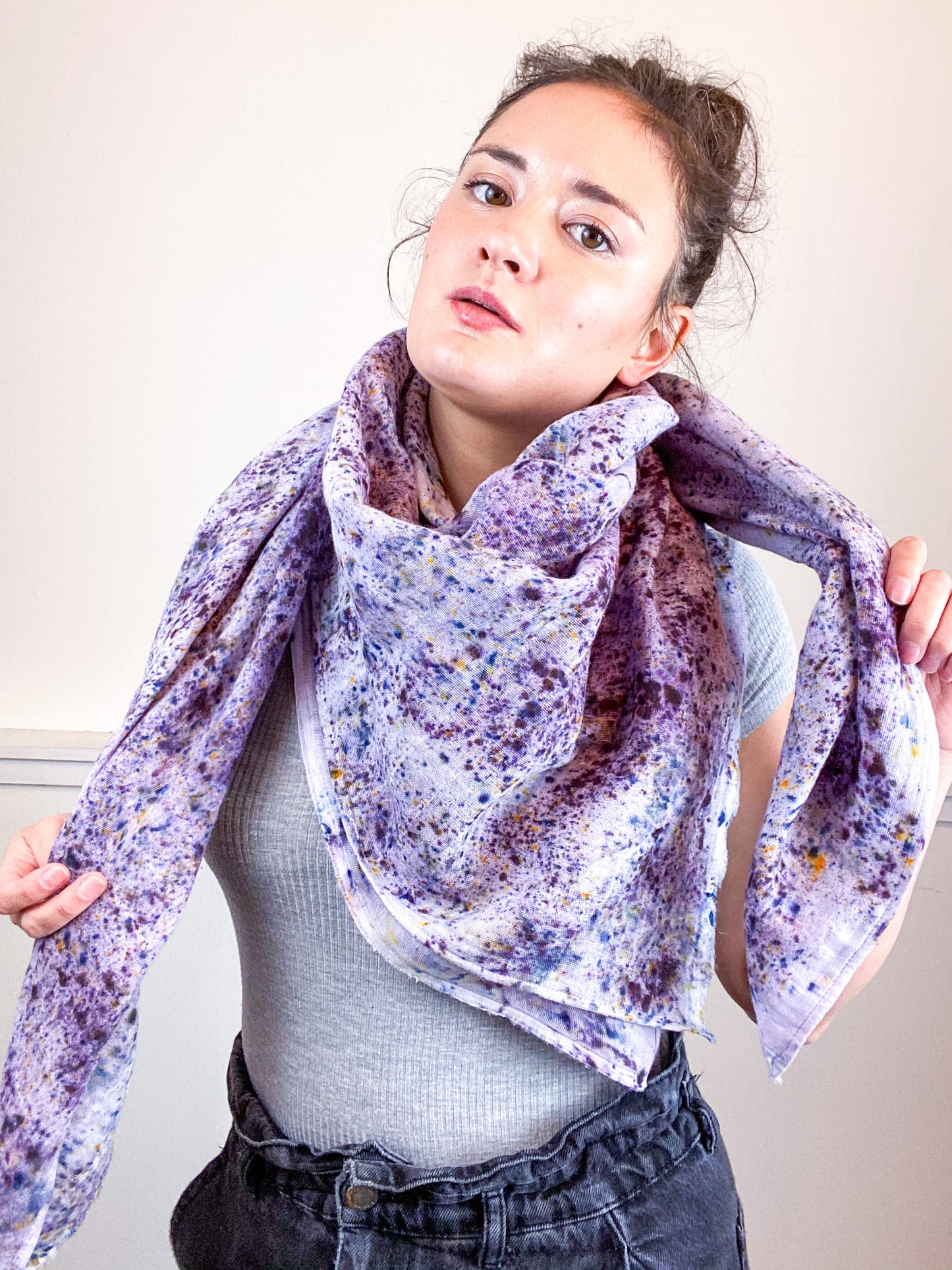 Hand-Dyed Large Square Scarf Deconstructed Grey