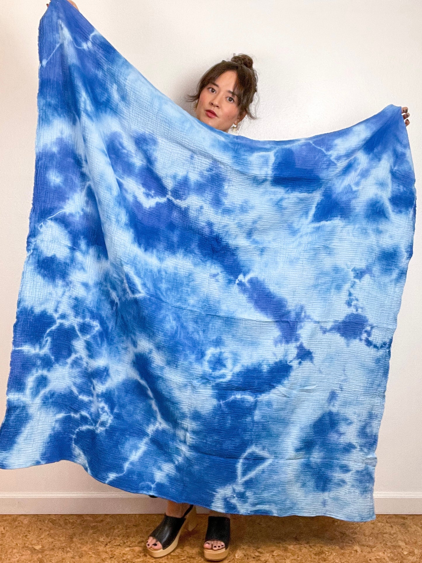 Hand-Dyed Double Gauze Blanket Scarf Sky Tie