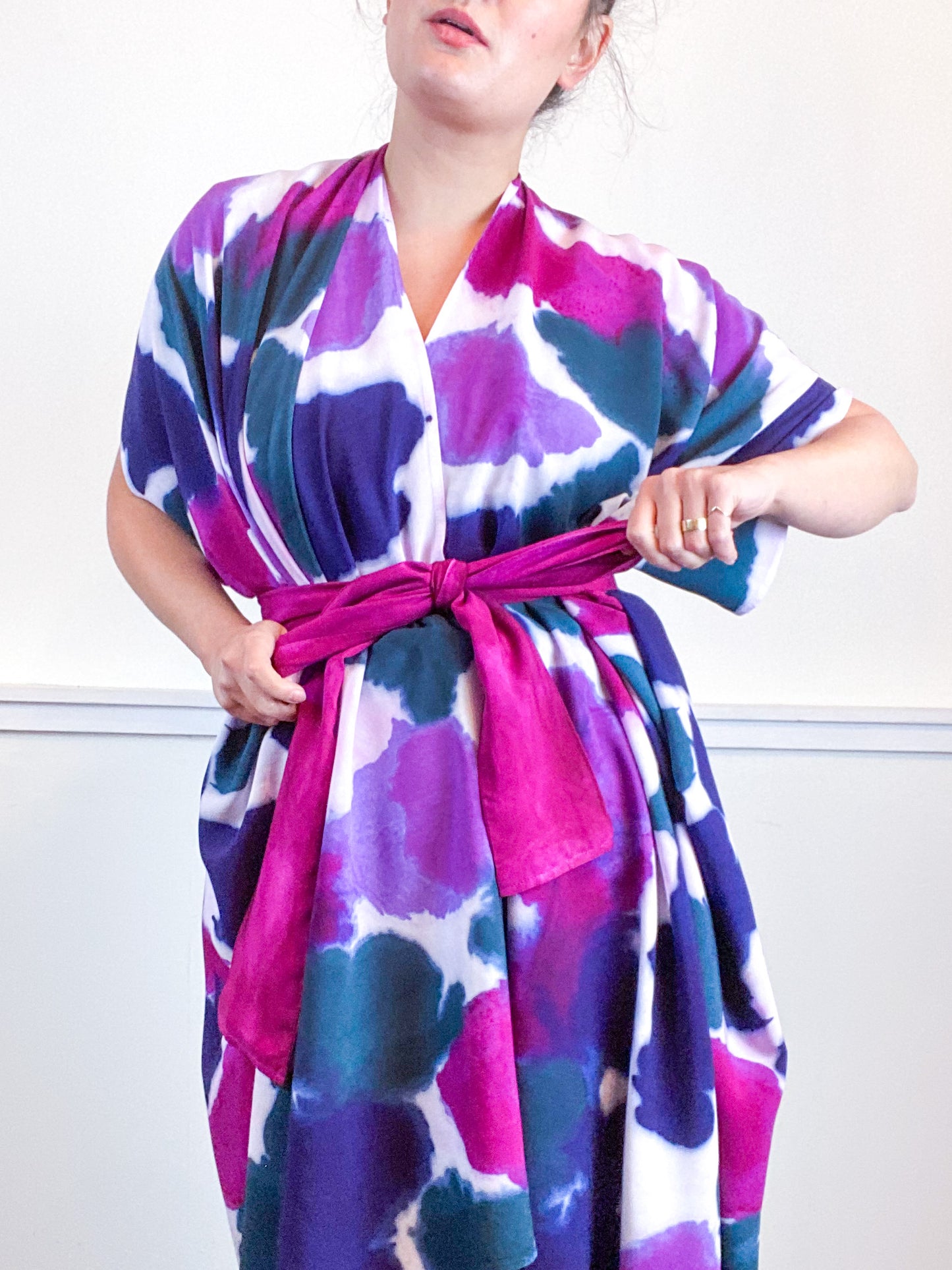 OOAK Hand-Dyed High Low Kimono Orchid Amethyst Indigo Kingfisher Inkblot