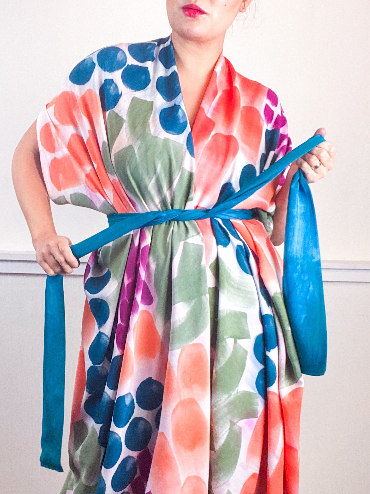 OOAK Hand-Dyed High Low Kimono Amethyst Coral Teal Sage