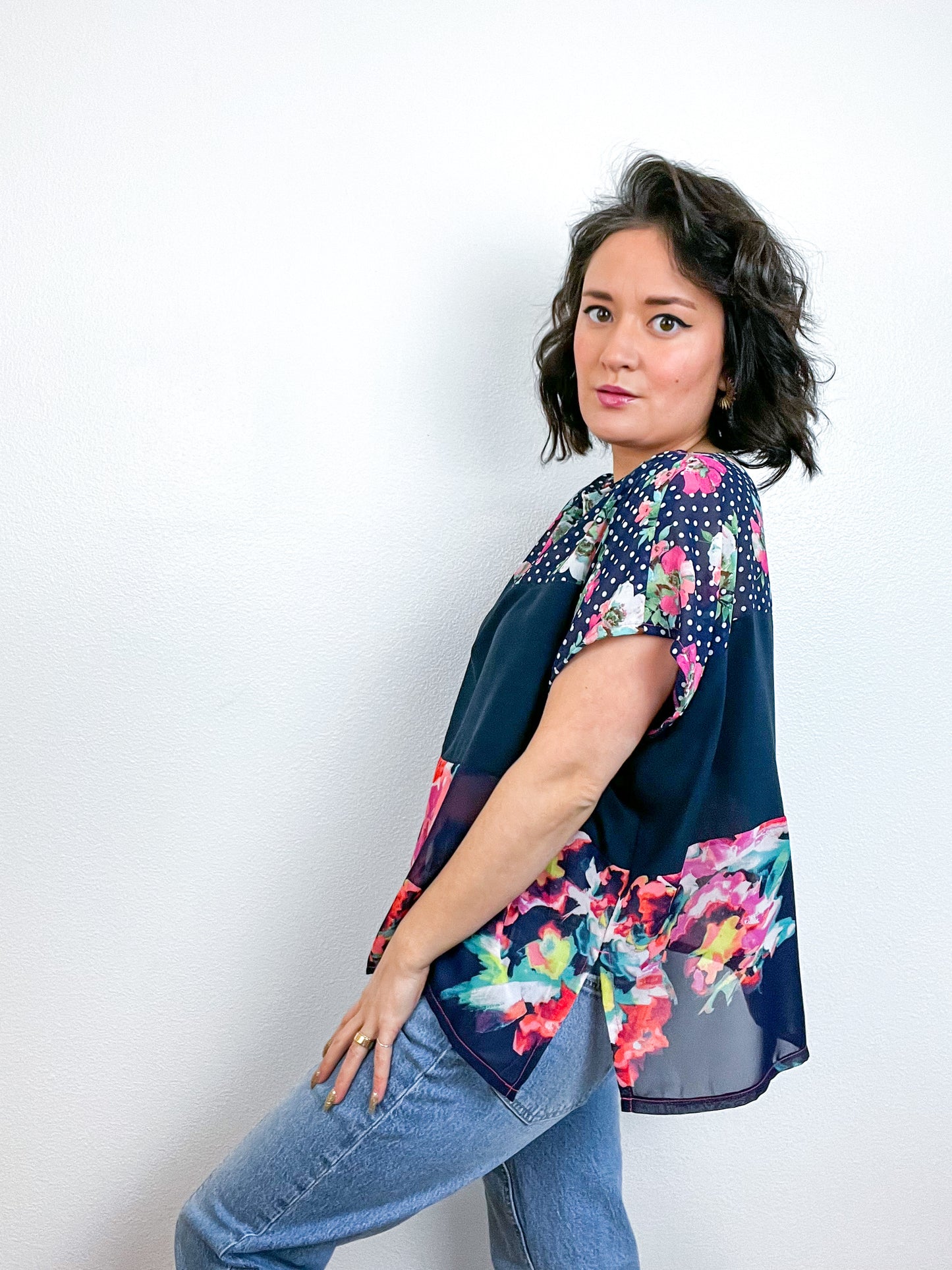 Scrappy Crop Navy Pink Floral