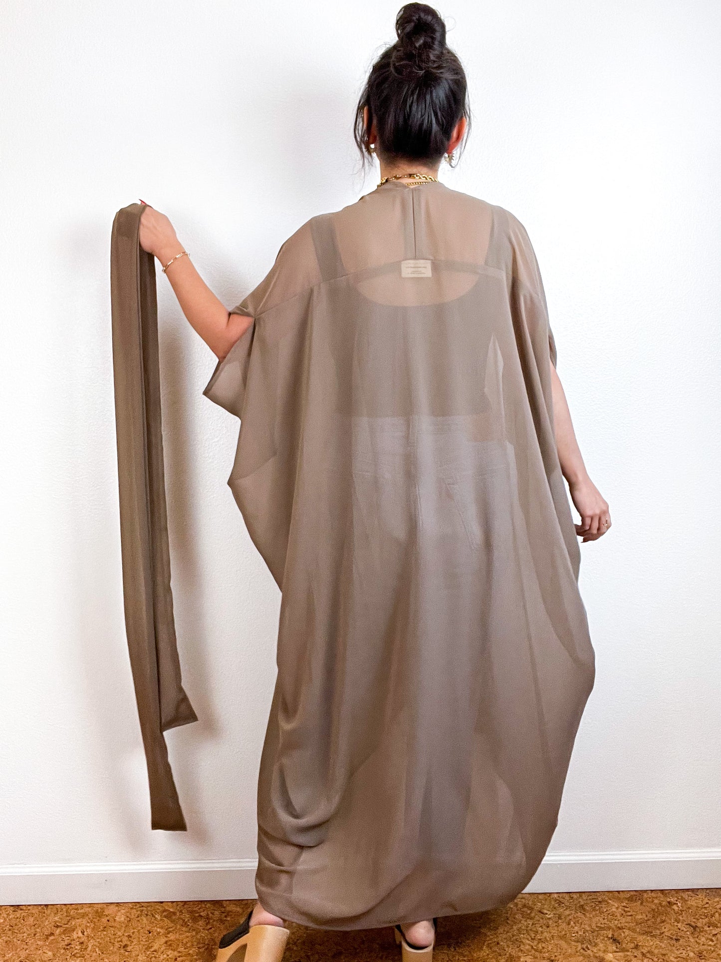 Solid High Low Kimono Cocoa Chiffon