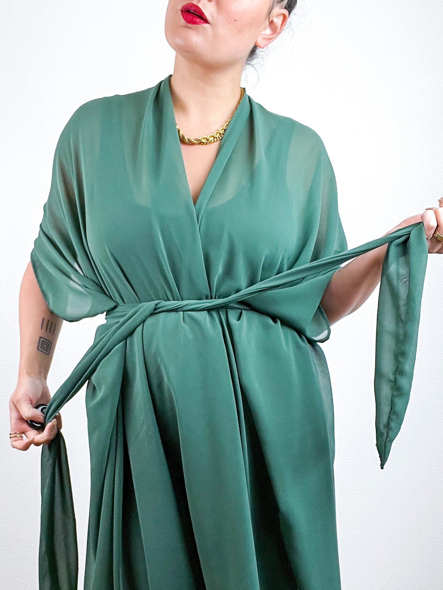 Solid High Low Kimono Spruce Green Chiffon