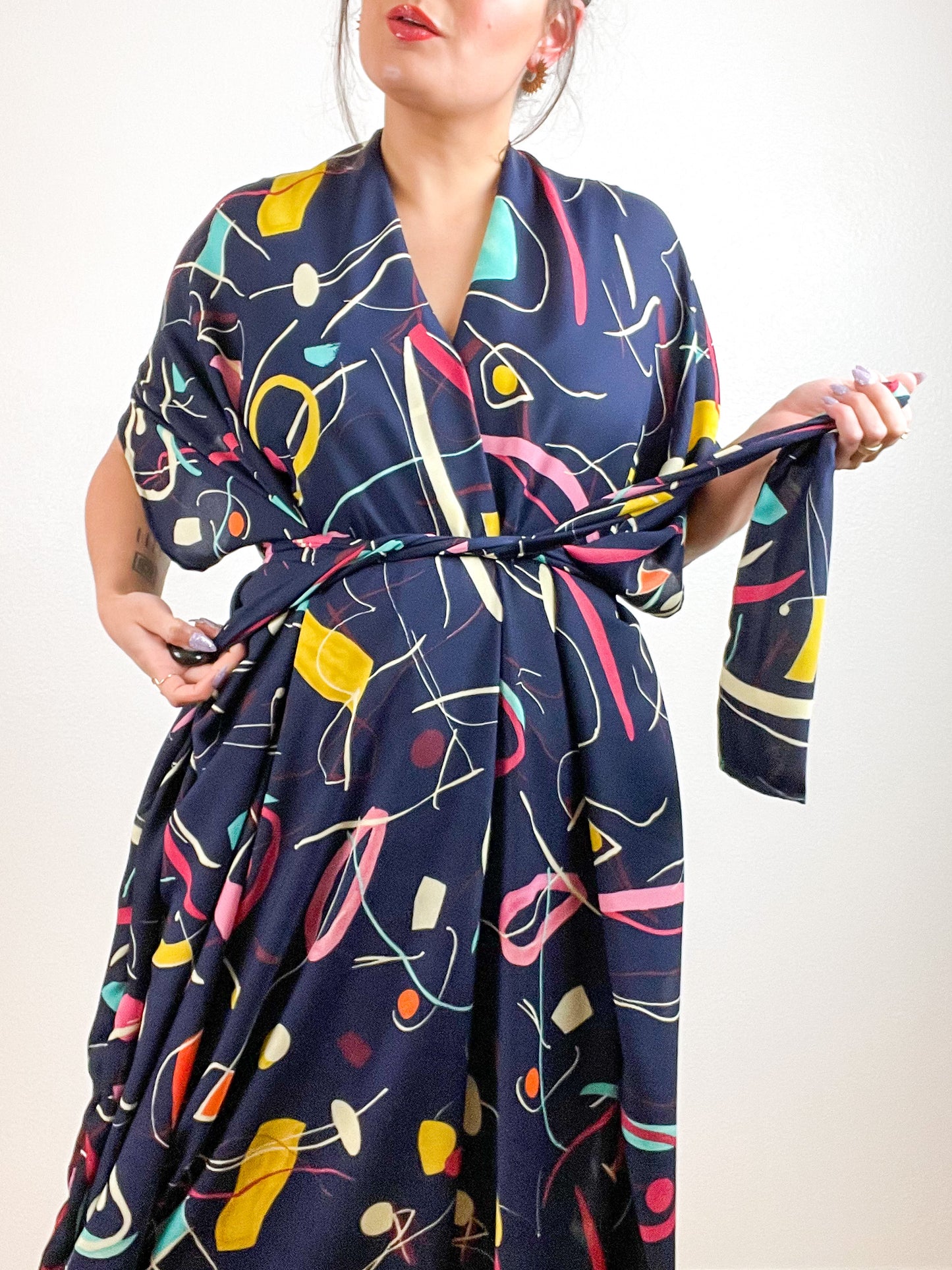 High Low Kimono Painterly Shapes Georgette