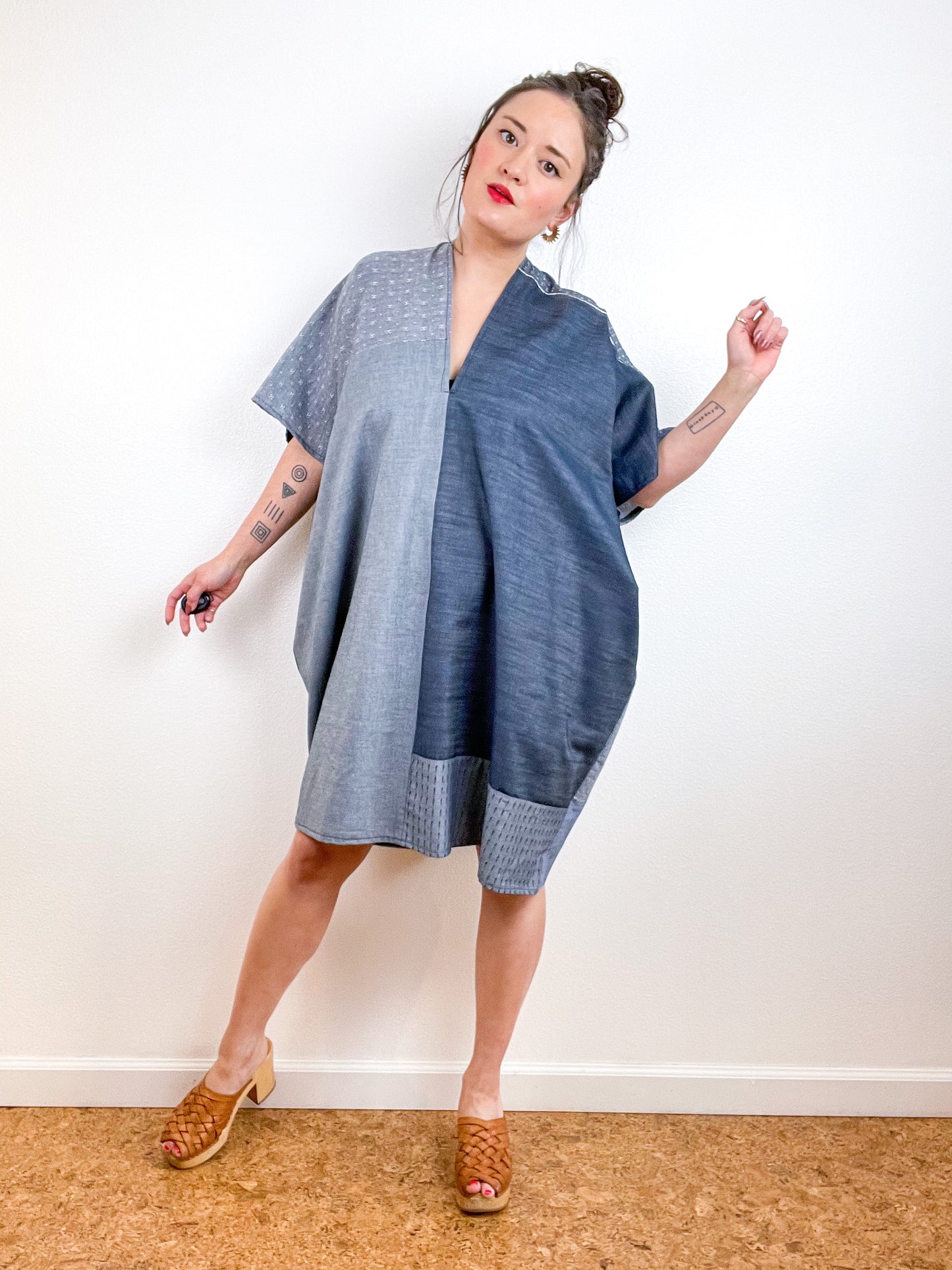 Chambray Smock Dress Patchwork 1