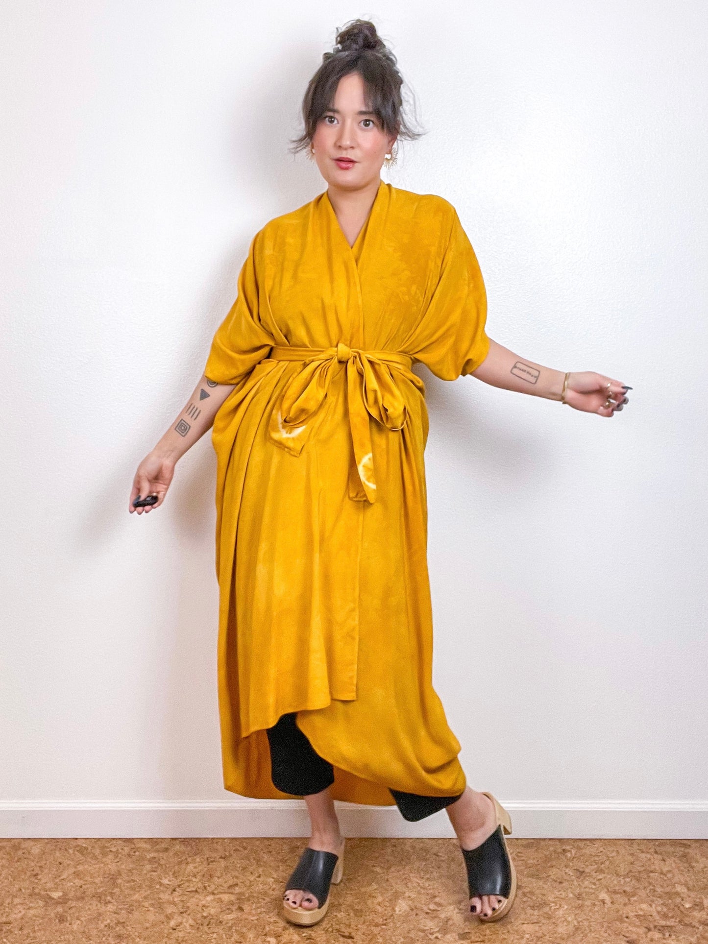 Hand-Dyed High Low Kimono Lunar Marigold