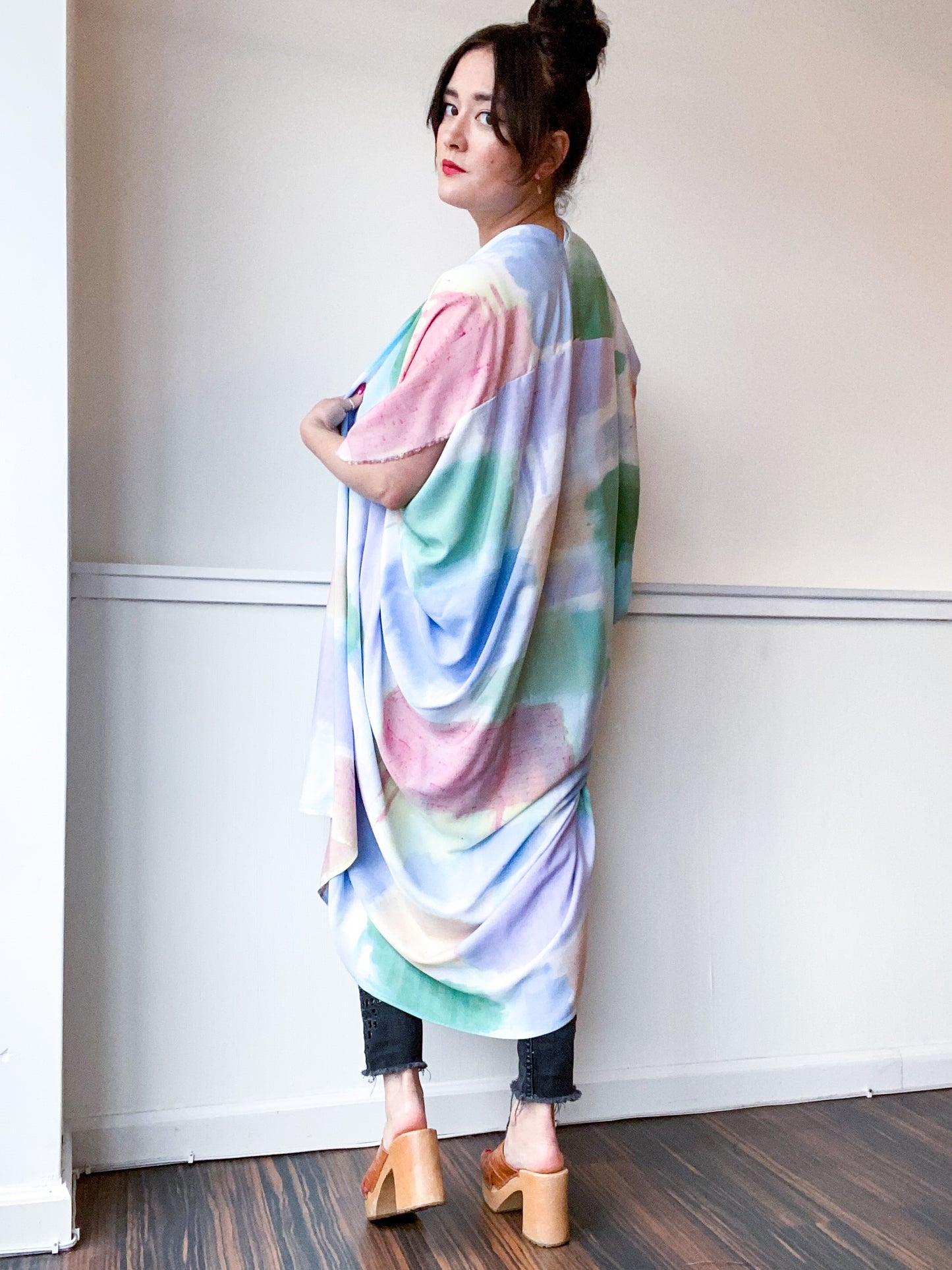 Limited Edition Hand-Dyed High Low Kimono Pastel Watercolor